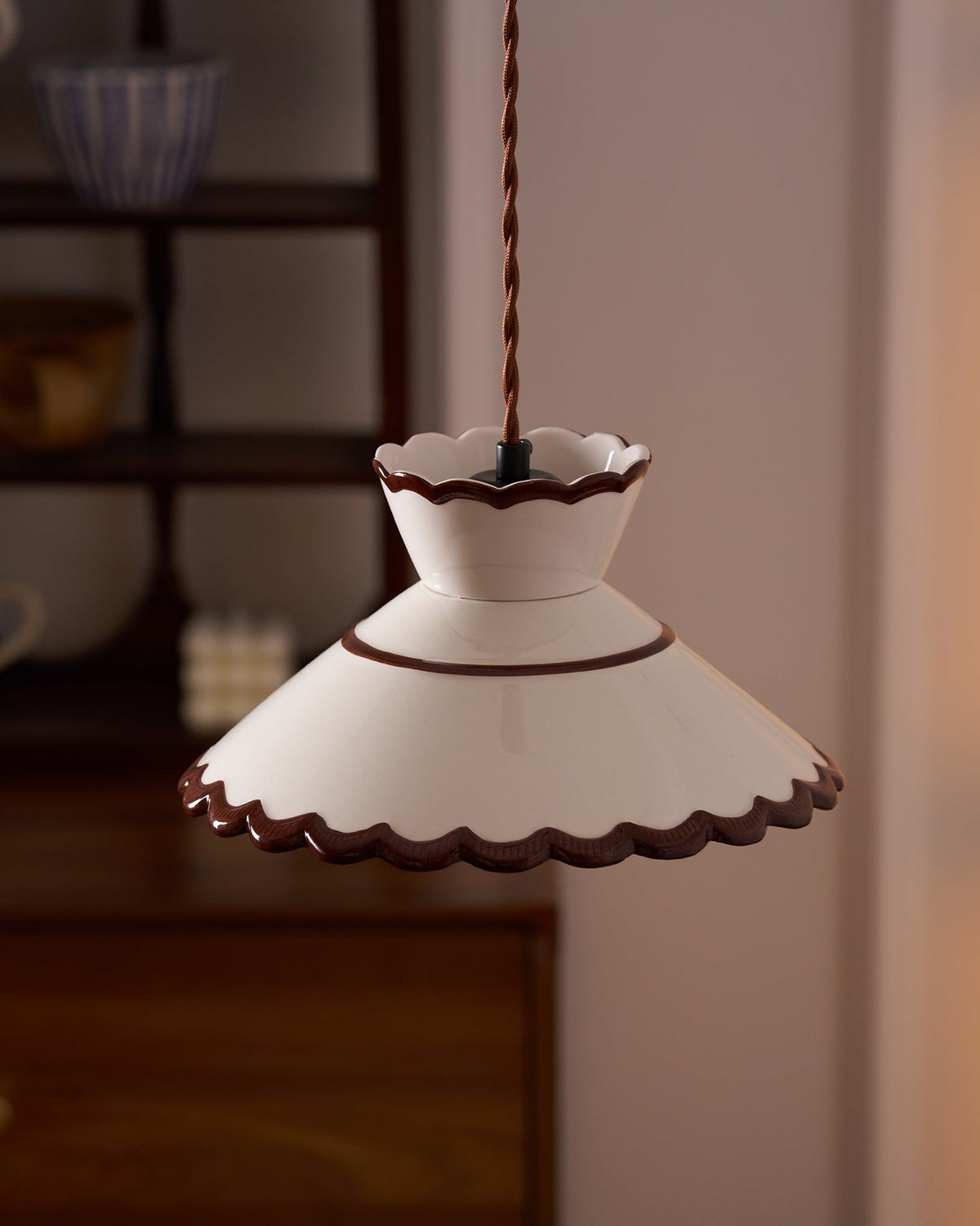 Handcrafted Ceramic Hanging Light with Floral Design 9.6 Inch Diameter Overhead Fixture Adjustable Cord E26 Socket for Dining Area Kitchen C | Thomler