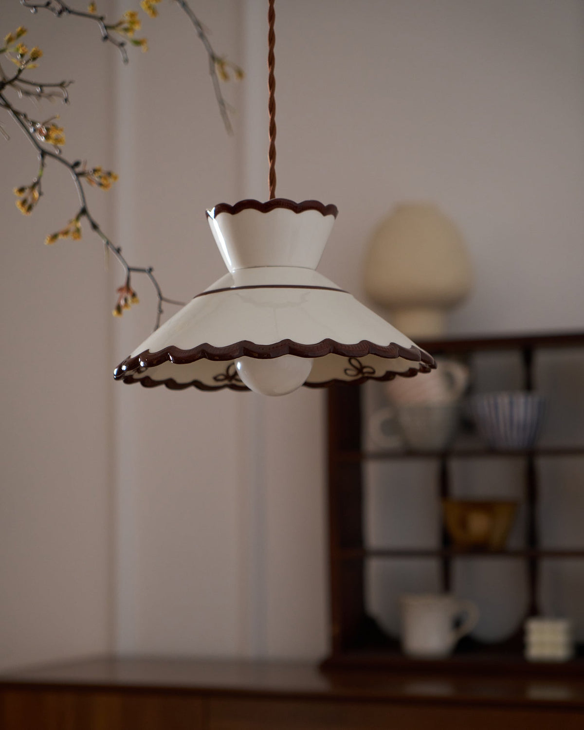 Handcrafted Ceramic Hanging Light with Floral Design 9.6 Inch Diameter Overhead Fixture Adjustable Cord E26 Socket for Dining Area Kitchen C | Thomler