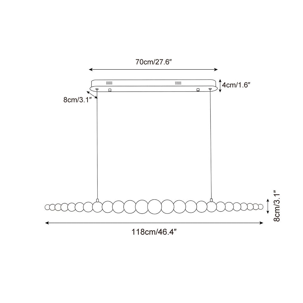 Hangende LED-armatuur 46 inch Metaal Hout Acryl Bolhanglamp 3000K Eigentijdse plafondlamp voor kookeiland eettafel | Thomler