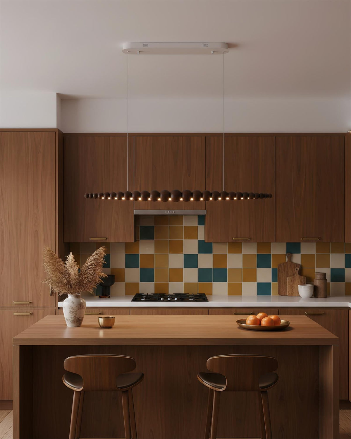 Hangende LED-armatuur 46 inch Metaal Hout Acryl Bolhanglamp 3000K Eigentijdse plafondlamp voor kookeiland eettafel | Thomler