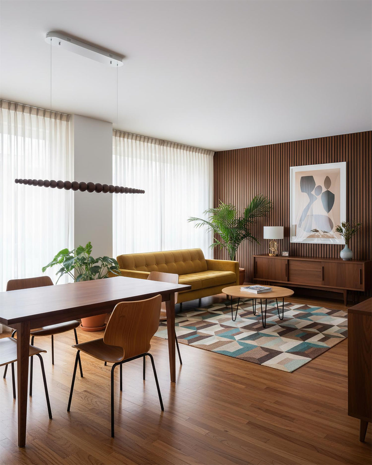 Hangende LED-armatuur 46 inch Metaal Hout Acryl Bolhanglamp 3000K Eigentijdse plafondlamp voor kookeiland eettafel | Thomler