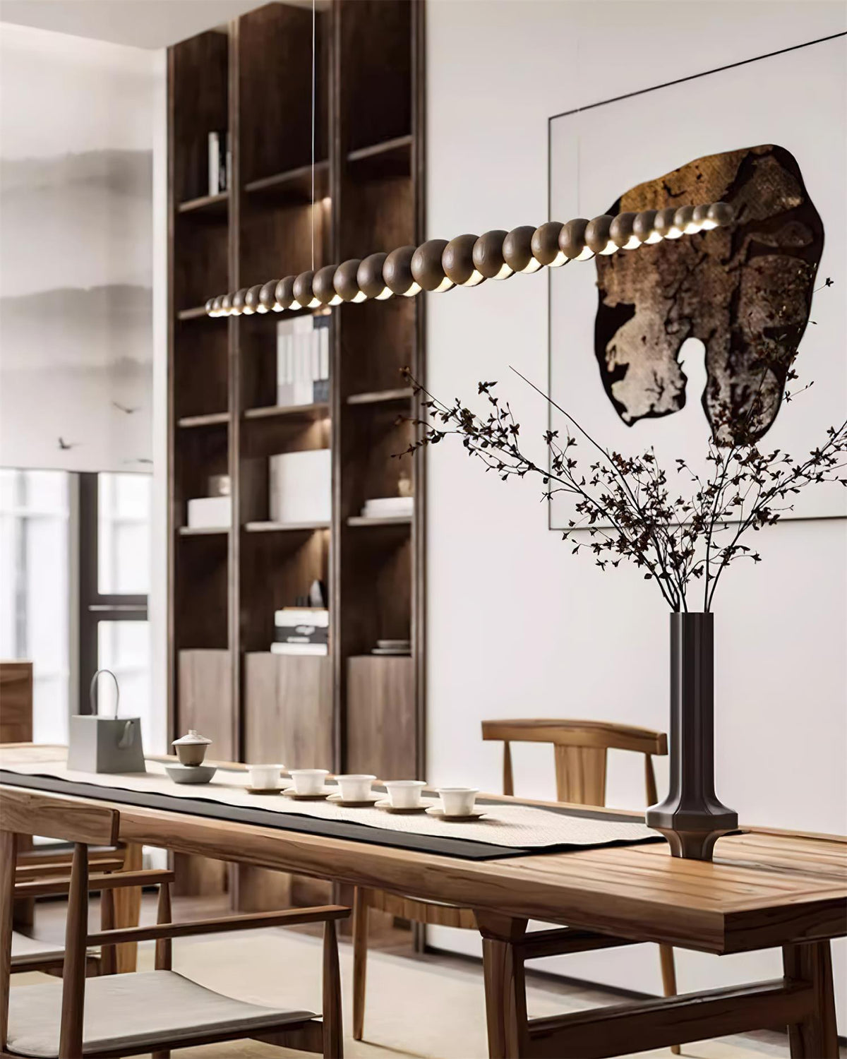 Hangende LED-armatuur 46 inch Metaal Hout Acryl Bolhanglamp 3000K Eigentijdse plafondlamp voor kookeiland eettafel | Thomler
