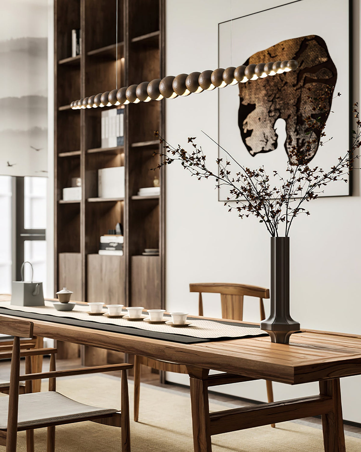 Hangende LED-armatuur 46 inch Metaal Hout Acryl Bolhanglamp 3000K Eigentijdse plafondlamp voor kookeiland eettafel | Thomler