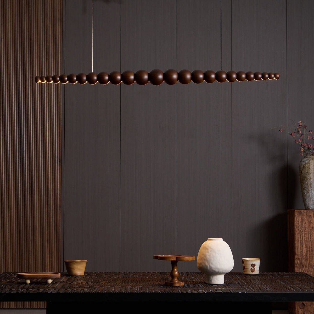 Lineare LED-Deckenleuchte Holz & Metall 3000K für Kücheninsel Esszimmer höhenverstellbare Pendelleuchte Barlicht modern minimalistisch Skandi | Thomler