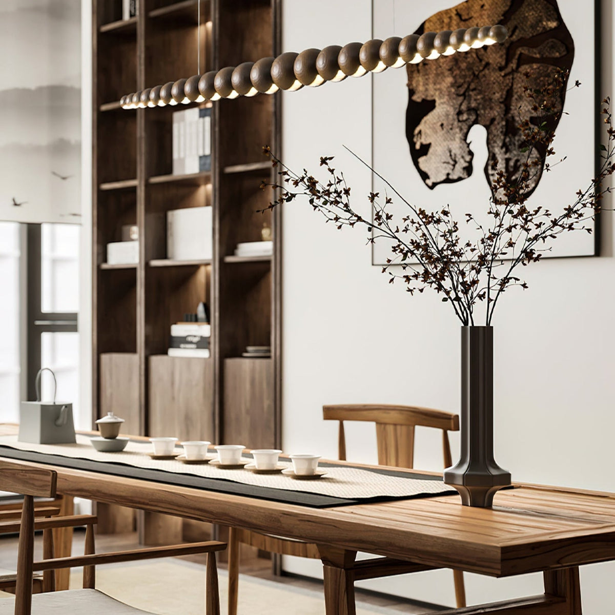 Lineare LED-Deckenleuchte Holz & Metall 3000K für Kücheninsel Esszimmer höhenverstellbare Pendelleuchte Barlicht modern minimalistisch Skandi | Thomler
