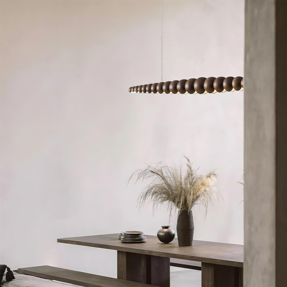 Lineare LED-Deckenleuchte Holz & Metall 3000K für Kücheninsel Esszimmer höhenverstellbare Pendelleuchte Barlicht modern minimalistisch Skandi | Thomler