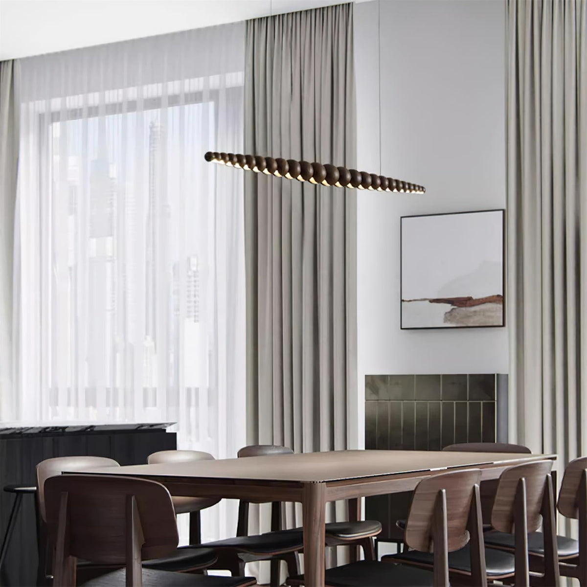 Hangende LED-armatuur 46 inch Metaal Hout Acryl Bolhanglamp 3000K Eigentijdse plafondlamp voor kookeiland eettafel | Thomler