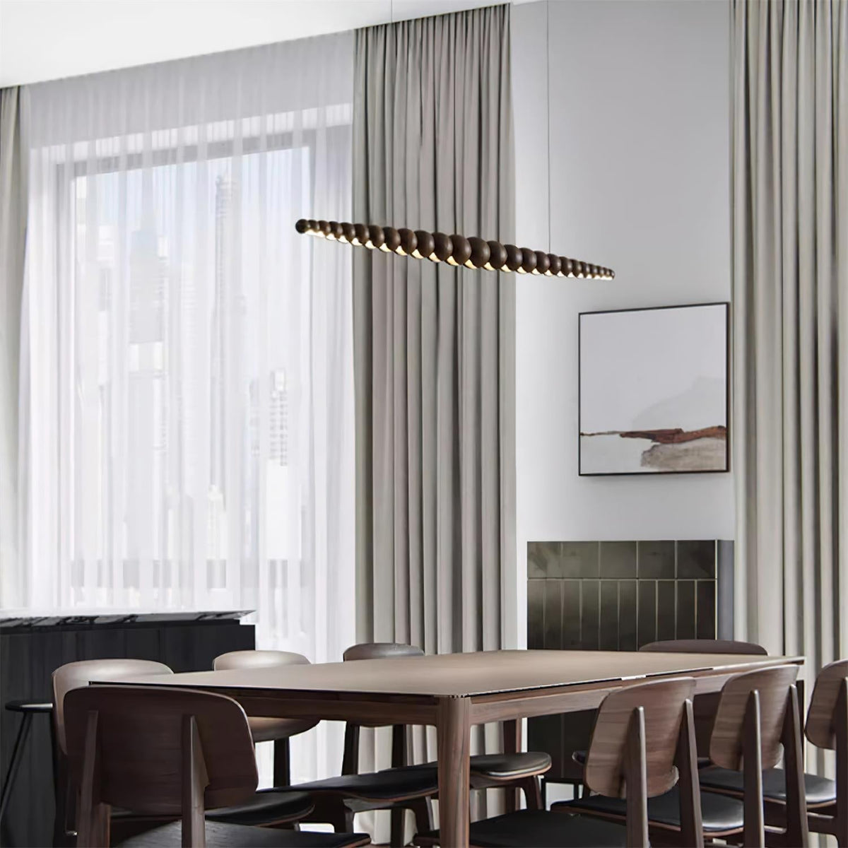 Lineare LED-Deckenleuchte Holz & Metall 3000K für Kücheninsel Esszimmer höhenverstellbare Pendelleuchte Barlicht modern minimalistisch Skandi | Thomler