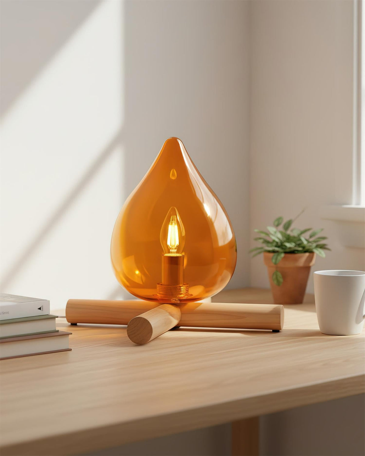 Handcrafted Orb Desk Lamp with Adjustable Color Settings – Wood & Glass Bedside Light for Cozy Home Office Reading Nook Nightstand – 12 Inch | Thomler