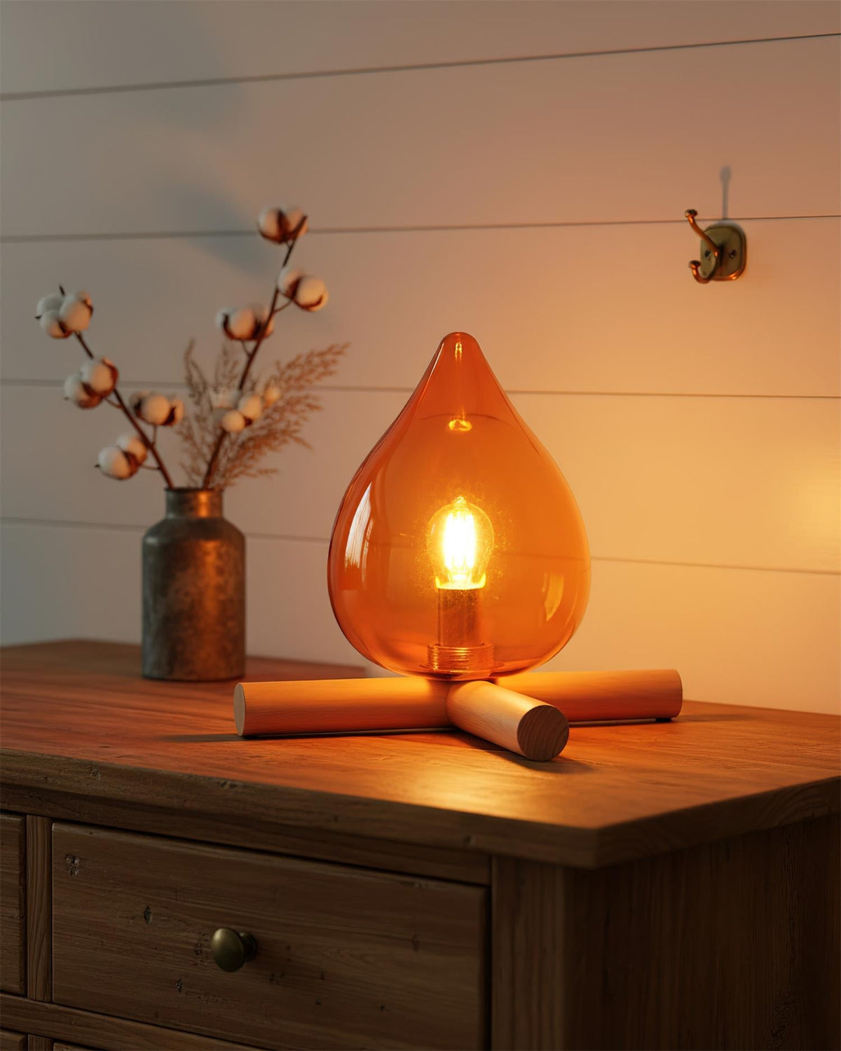 Handcrafted Orb Desk Lamp with Adjustable Color Settings – Wood & Glass Bedside Light for Cozy Home Office Reading Nook Nightstand – 12 Inch | Thomler