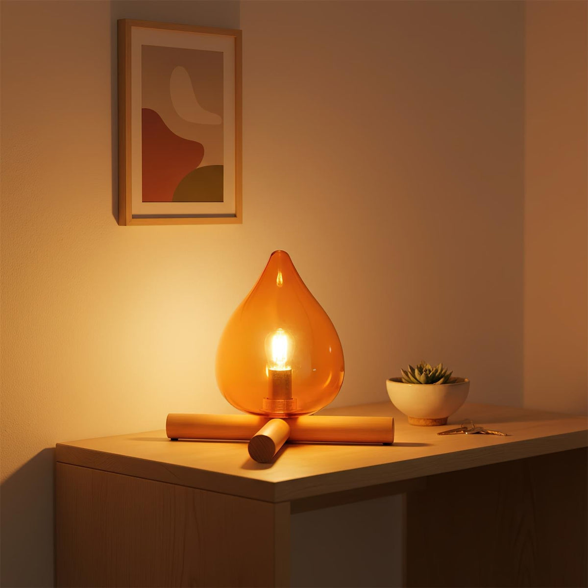 Handcrafted Orb Desk Lamp with Adjustable Color Settings – Wood & Glass Bedside Light for Cozy Home Office Reading Nook Nightstand – 12 Inch | Thomler