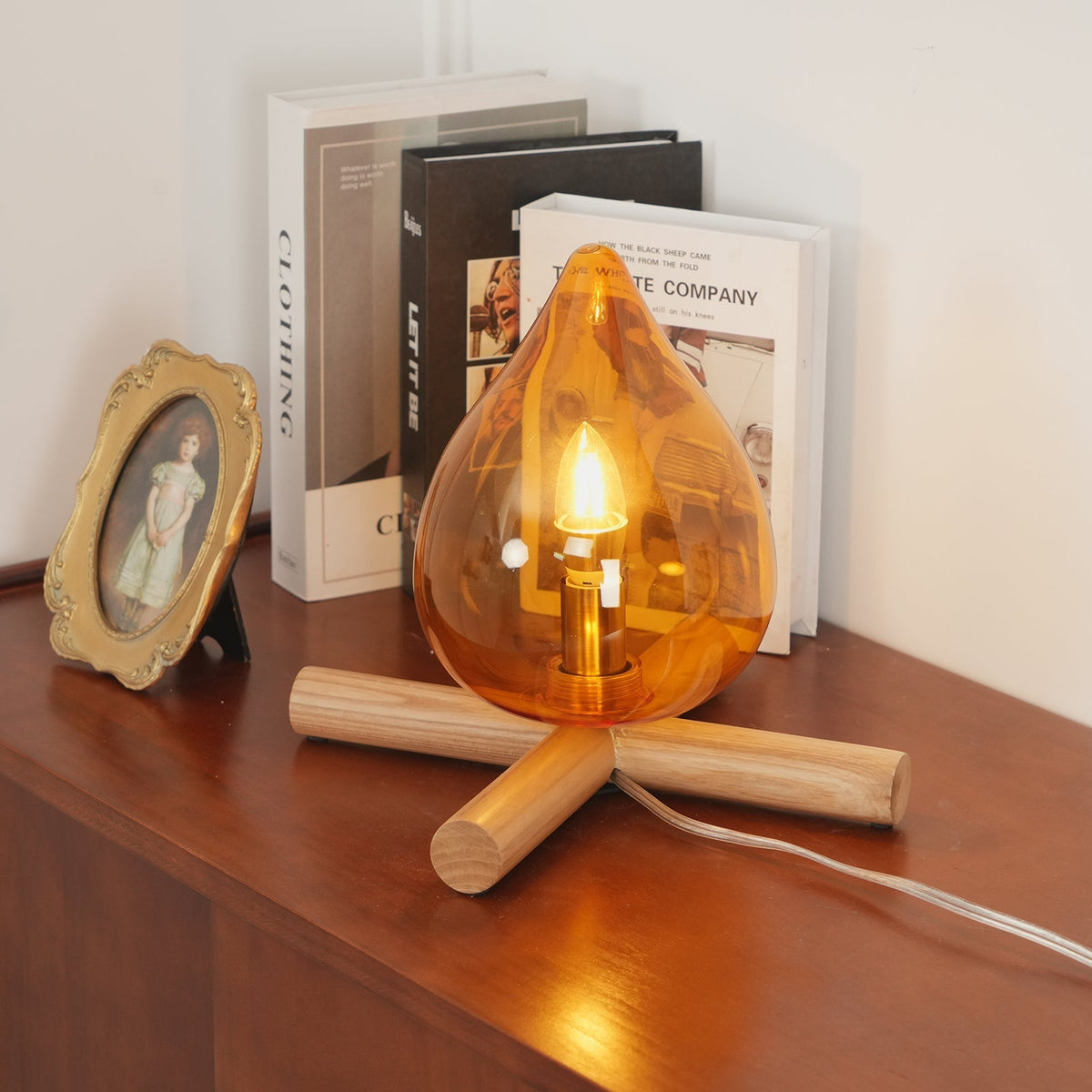 Handcrafted Orb Desk Lamp with Adjustable Color Settings – Wood & Glass Bedside Light for Cozy Home Office Reading Nook Nightstand – 12 Inch | Thomler