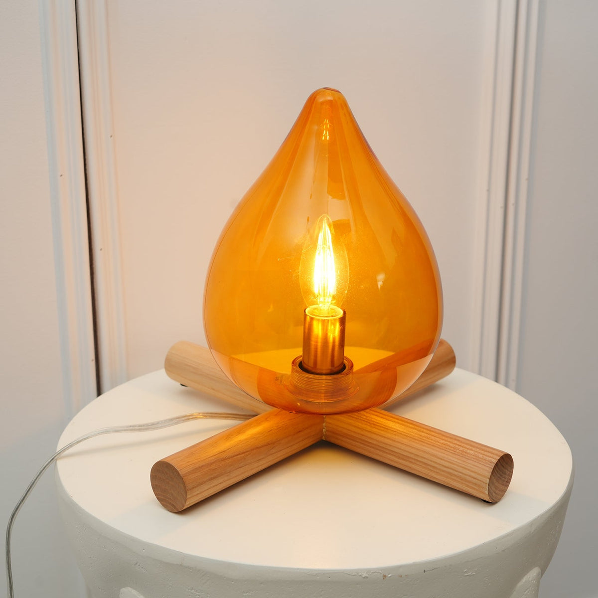Handcrafted Orb Desk Lamp with Adjustable Color Settings – Wood & Glass Bedside Light for Cozy Home Office Reading Nook Nightstand – 12 Inch | Thomler