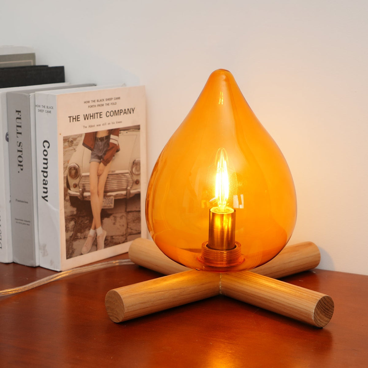 Handcrafted Orb Desk Lamp with Adjustable Color Settings – Wood & Glass Bedside Light for Cozy Home Office Reading Nook Nightstand – 12 Inch | Thomler