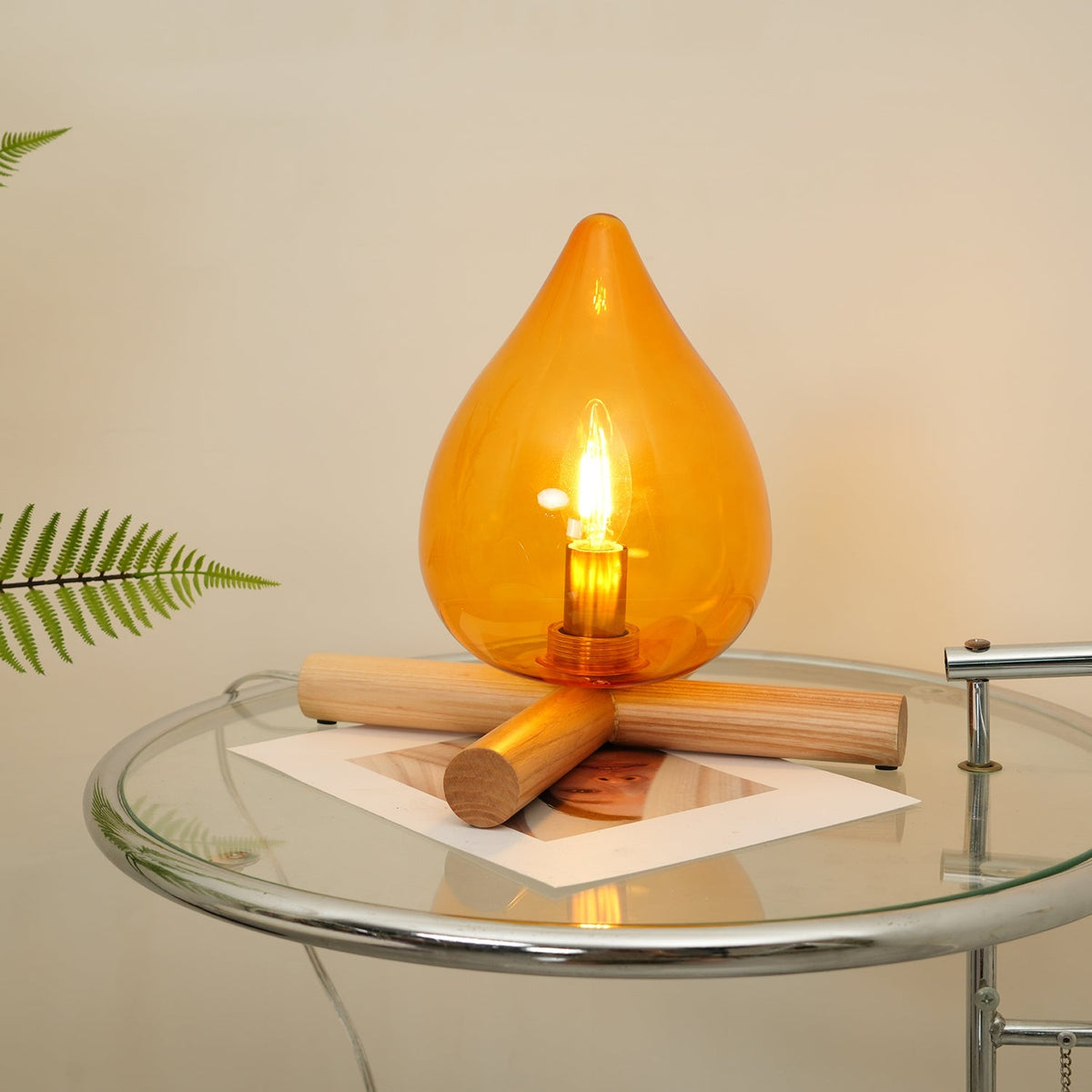 Handcrafted Orb Desk Lamp with Adjustable Color Settings – Wood & Glass Bedside Light for Cozy Home Office Reading Nook Nightstand – 12 Inch | Thomler