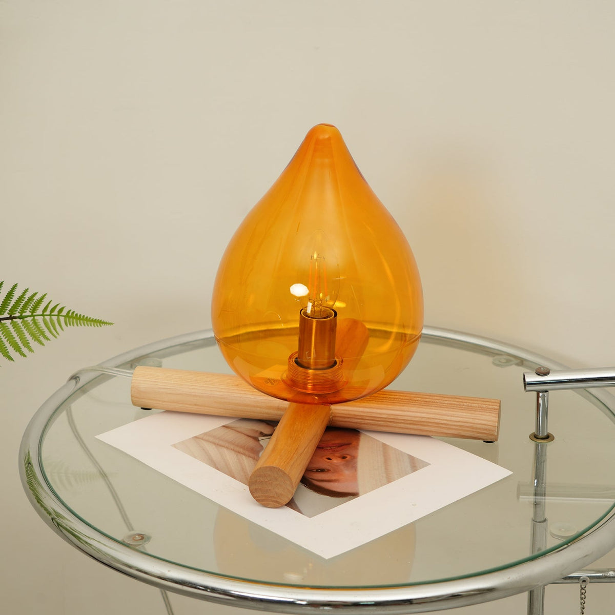 Handcrafted Orb Desk Lamp with Adjustable Color Settings – Wood & Glass Bedside Light for Cozy Home Office Reading Nook Nightstand – 12 Inch | Thomler