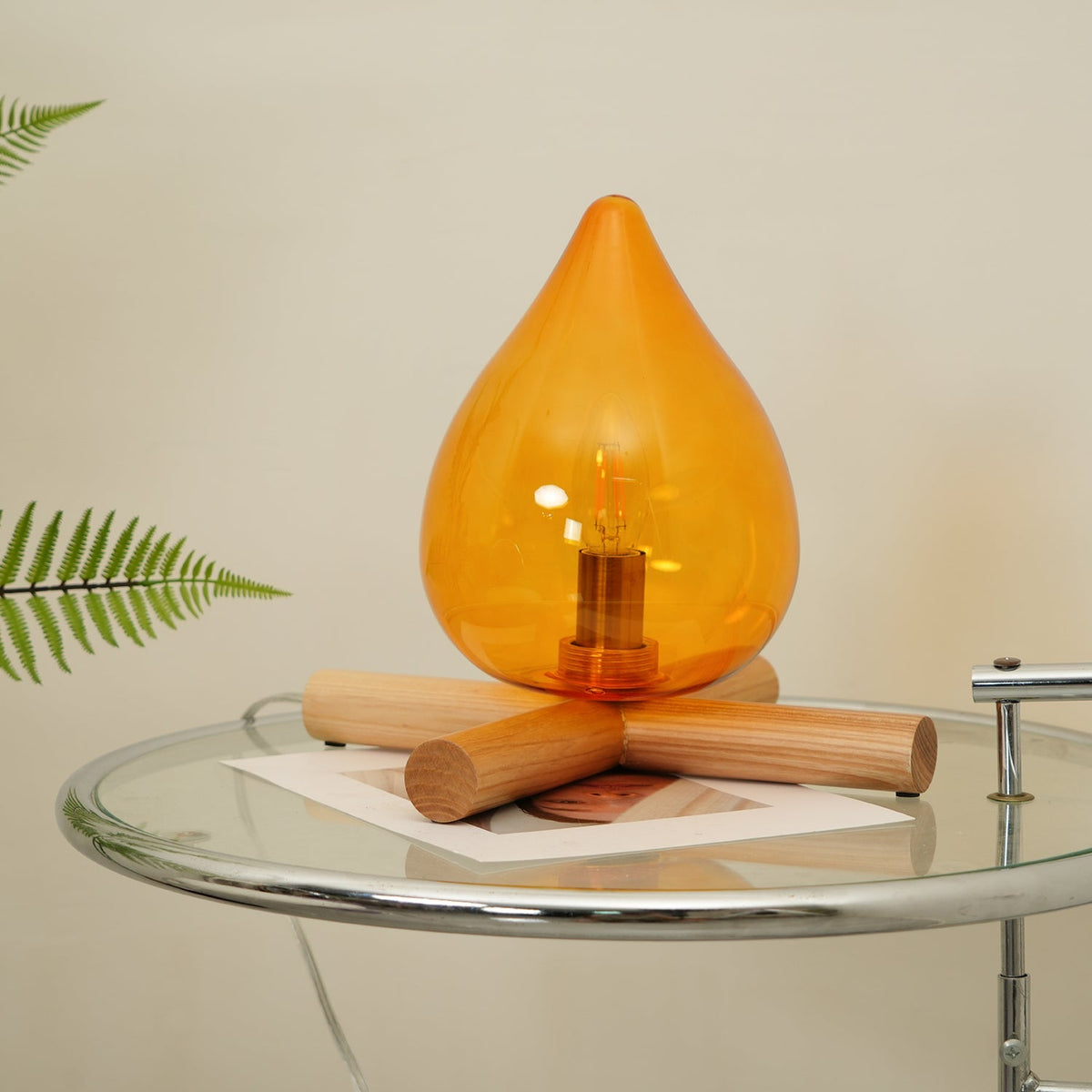 Handcrafted Orb Desk Lamp with Adjustable Color Settings – Wood & Glass Bedside Light for Cozy Home Office Reading Nook Nightstand – 12 Inch | Thomler