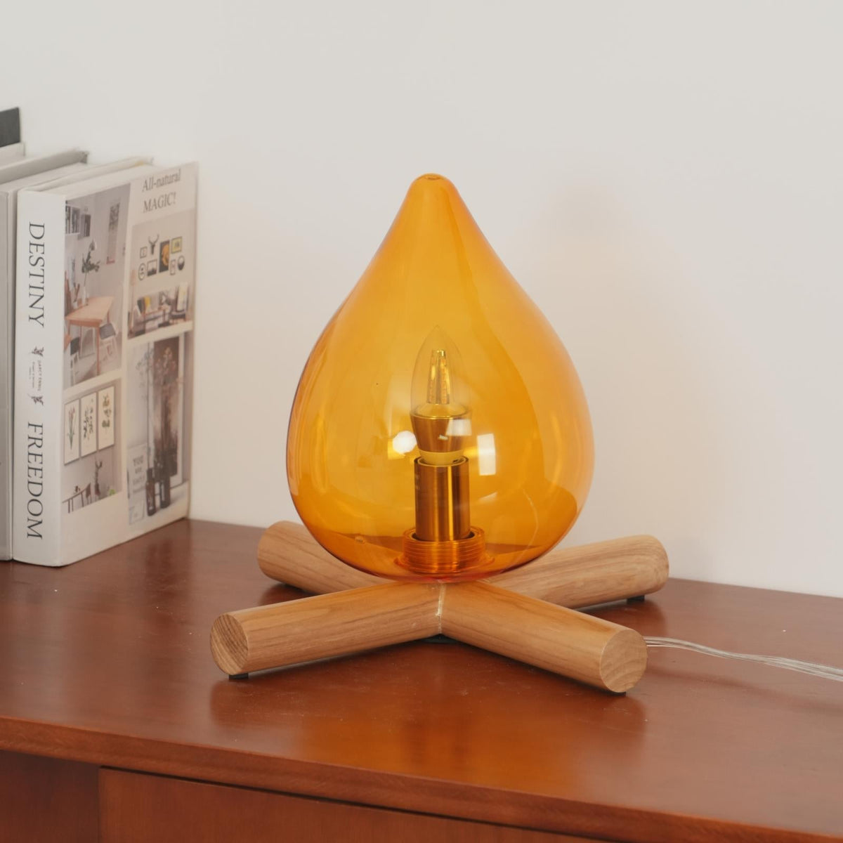 Handcrafted Orb Desk Lamp with Adjustable Color Settings – Wood & Glass Bedside Light for Cozy Home Office Reading Nook Nightstand – 12 Inch | Thomler