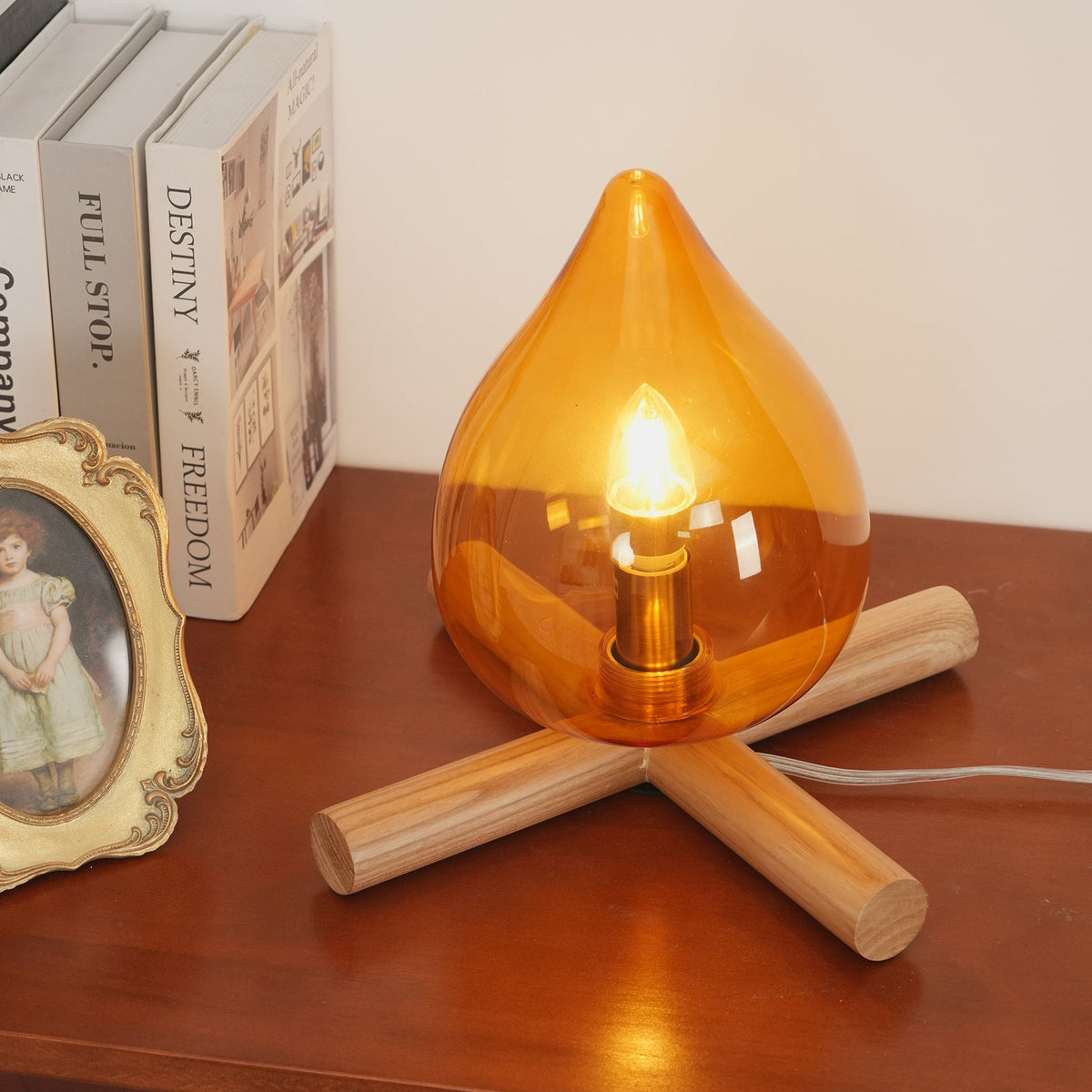 Handcrafted Orb Desk Lamp with Adjustable Color Settings – Wood & Glass Bedside Light for Cozy Home Office Reading Nook Nightstand – 12 Inch | Thomler