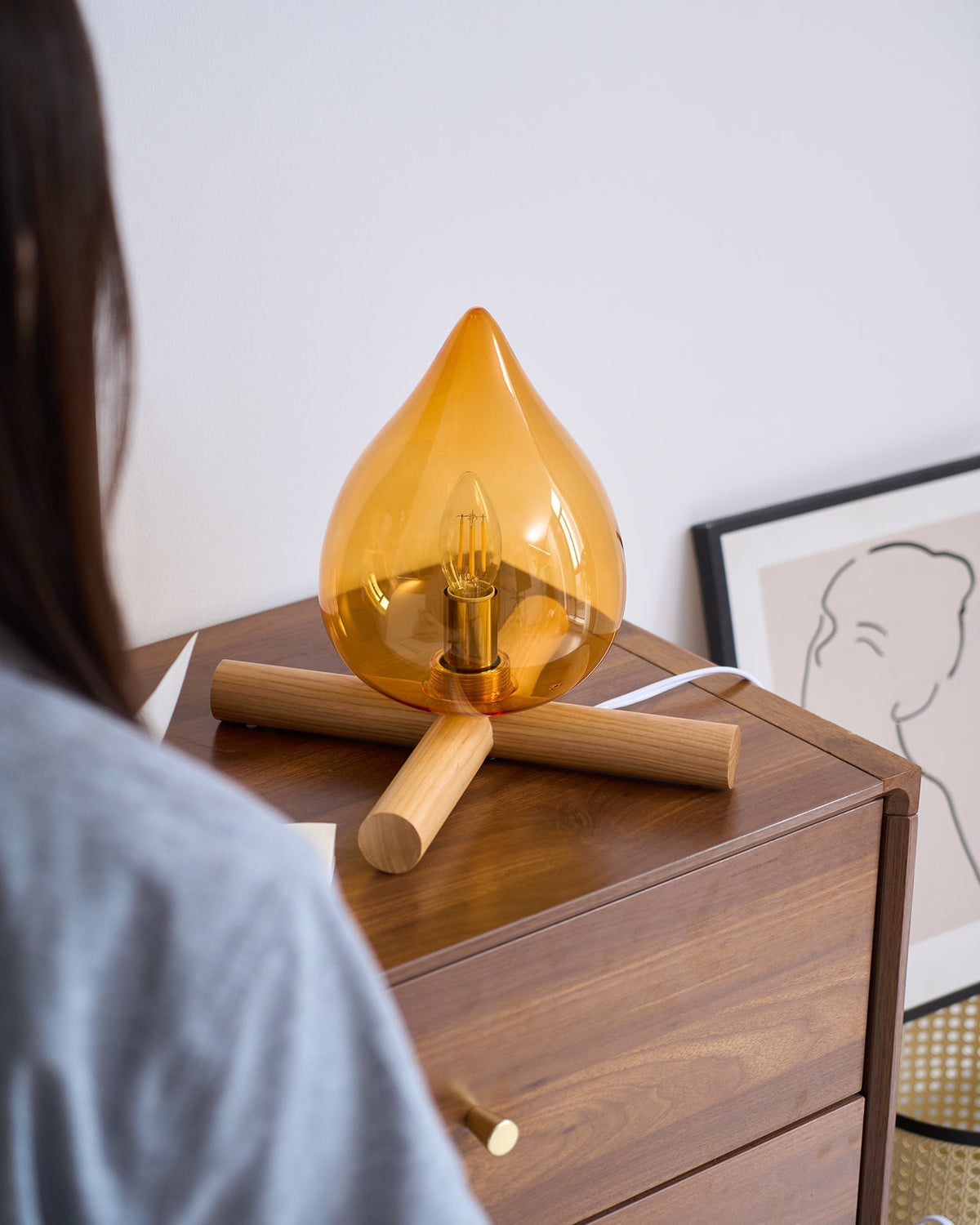 Handcrafted Orb Desk Lamp with Adjustable Color Settings – Wood & Glass Bedside Light for Cozy Home Office Reading Nook Nightstand – 12 Inch | Thomler