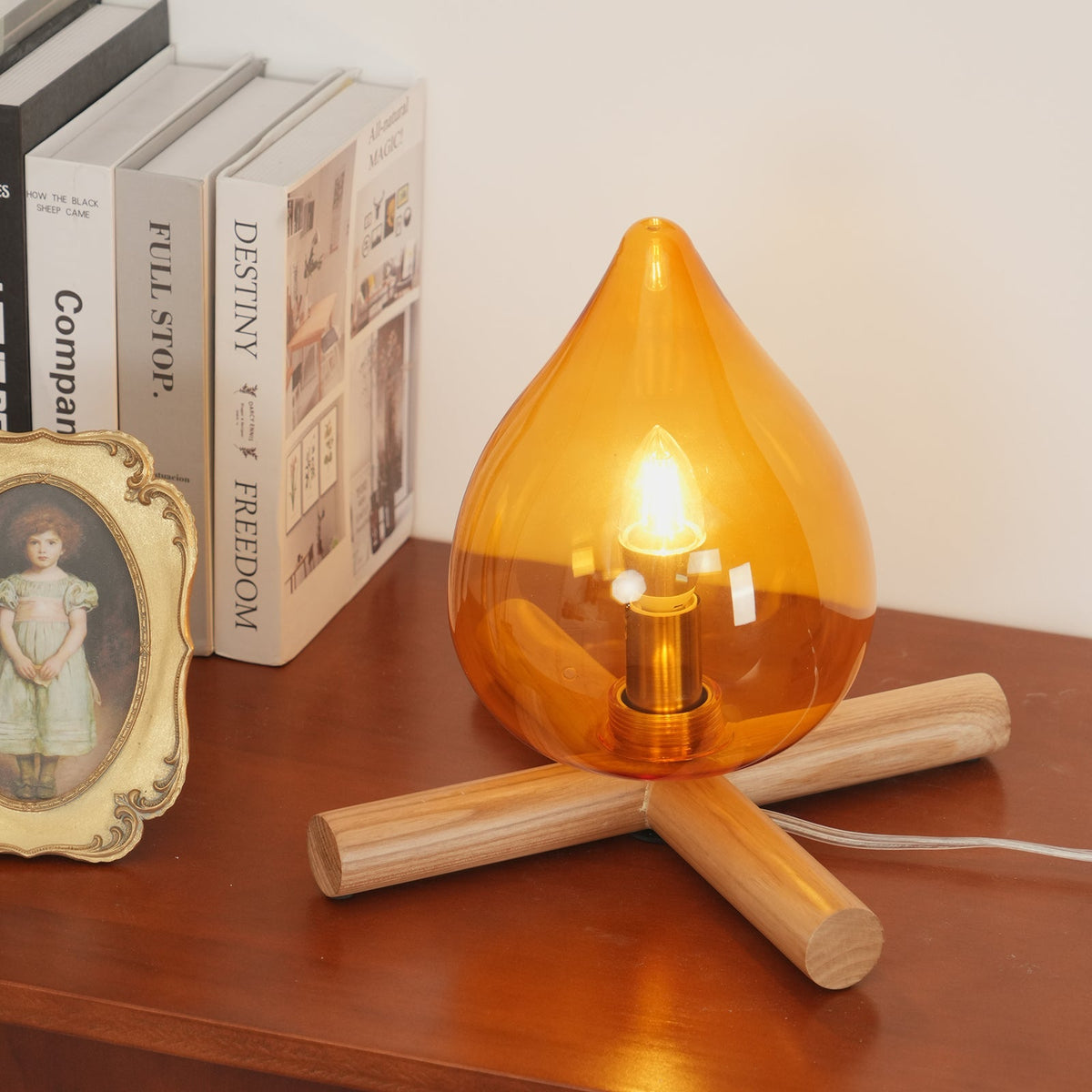Handcrafted Orb Desk Lamp with Adjustable Color Settings – Wood & Glass Bedside Light for Cozy Home Office Reading Nook Nightstand – 12 Inch | Thomler
