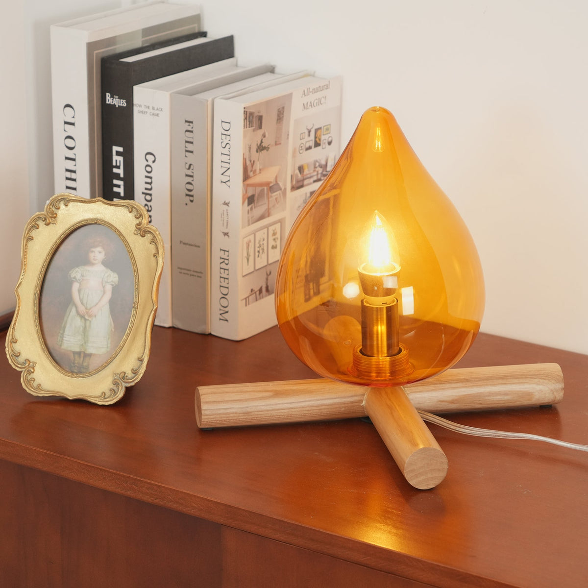 Handcrafted Orb Desk Lamp with Adjustable Color Settings – Wood & Glass Bedside Light for Cozy Home Office Reading Nook Nightstand – 12 Inch | Thomler
