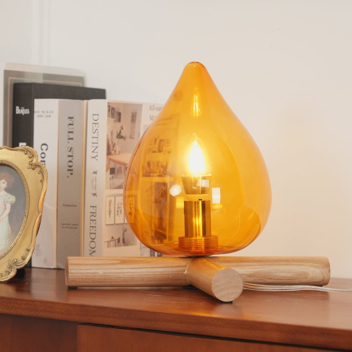 Handcrafted Orb Desk Lamp with Adjustable Color Settings – Wood & Glass Bedside Light for Cozy Home Office Reading Nook Nightstand – 12 Inch | Thomler