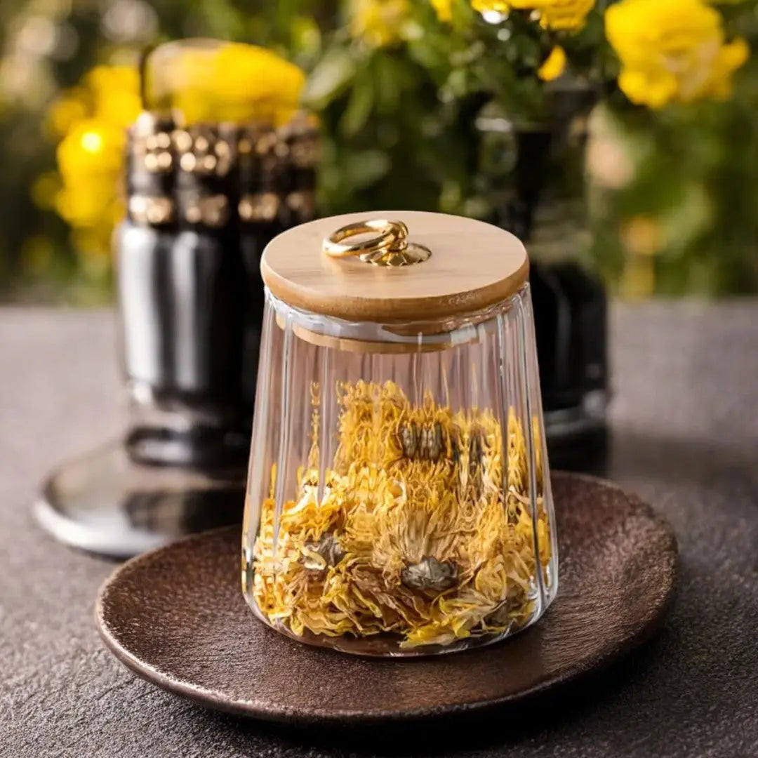 Glasbehälter mit Holzdeckel für die Vorratsorganisation, Küchen-Aufbewahrungsglas für Kaffeebohnen, losen Tee, getrocknete Kräuter, Snacks, transparent | Thomler