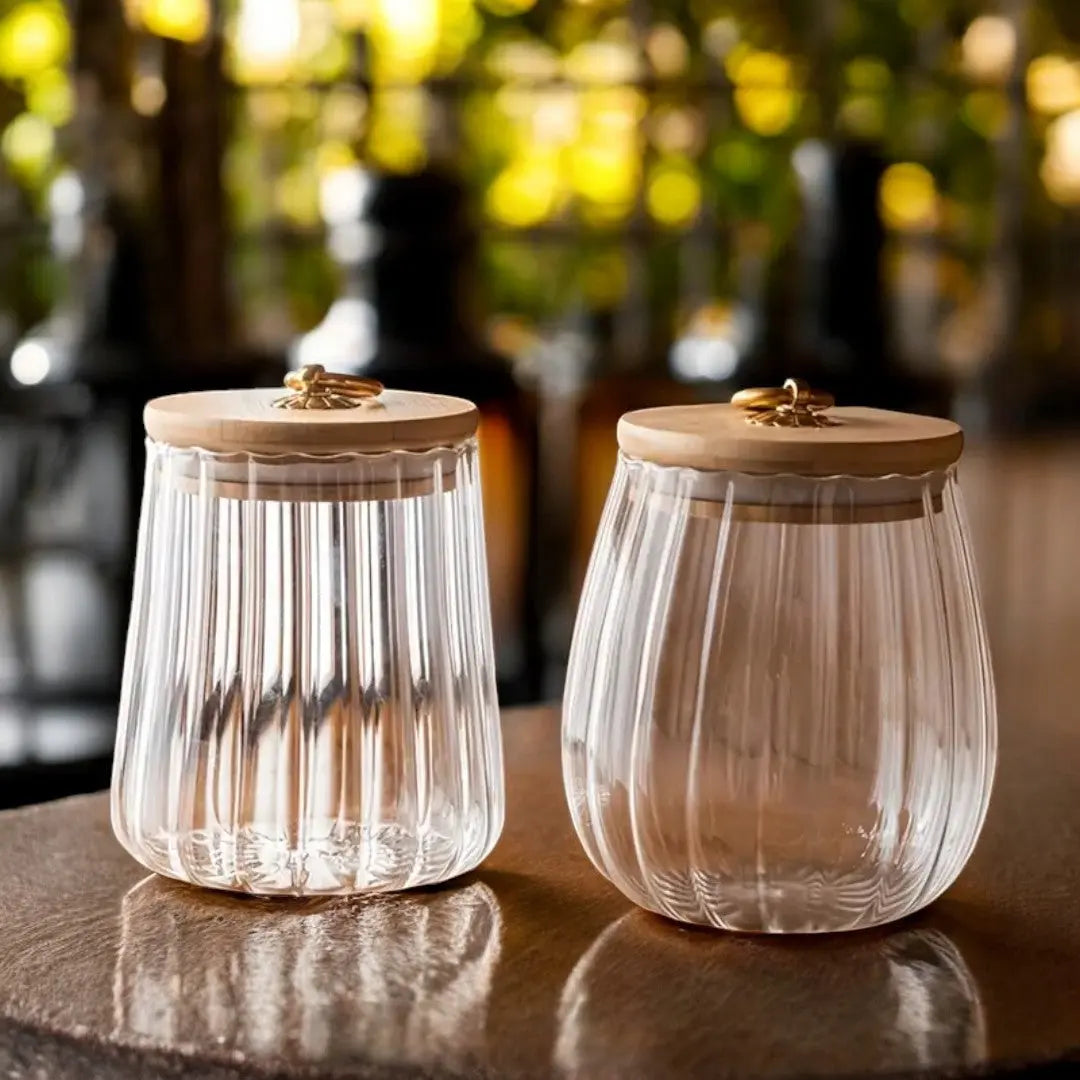 Tarro de cristal con tapa de madera para organización de despensa, frasco de almacenamiento para encimera de cocina para granos de café, té en hebras, hierbas secas, aperitivos, transparente | Thomler