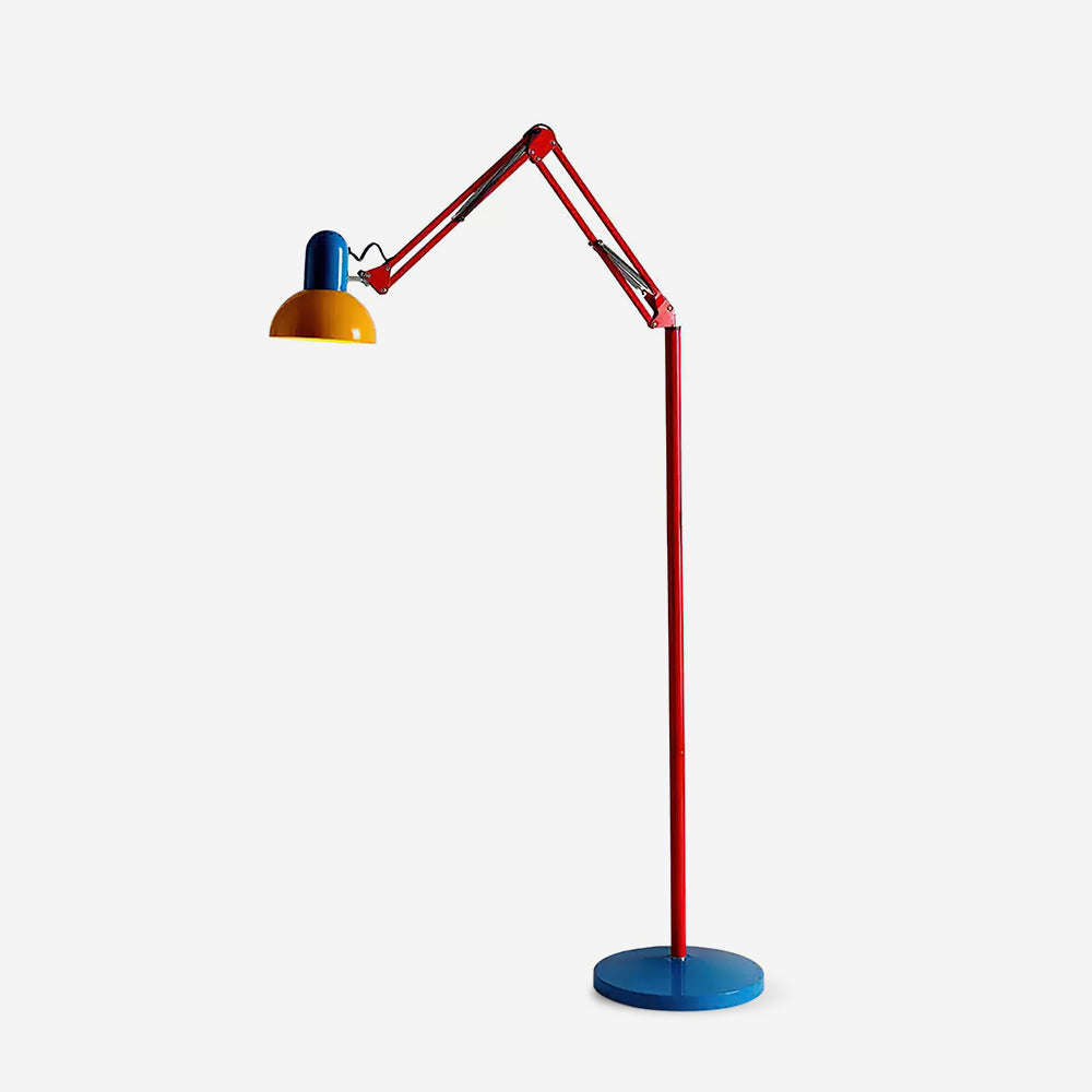 Lámpara de pie articulada de 74 pulgadas de altura, lámpara de lectura de metal ajustable, colorida en azul, rojo y amarillo, acento moderno para sala de estar u oficina | Thomler