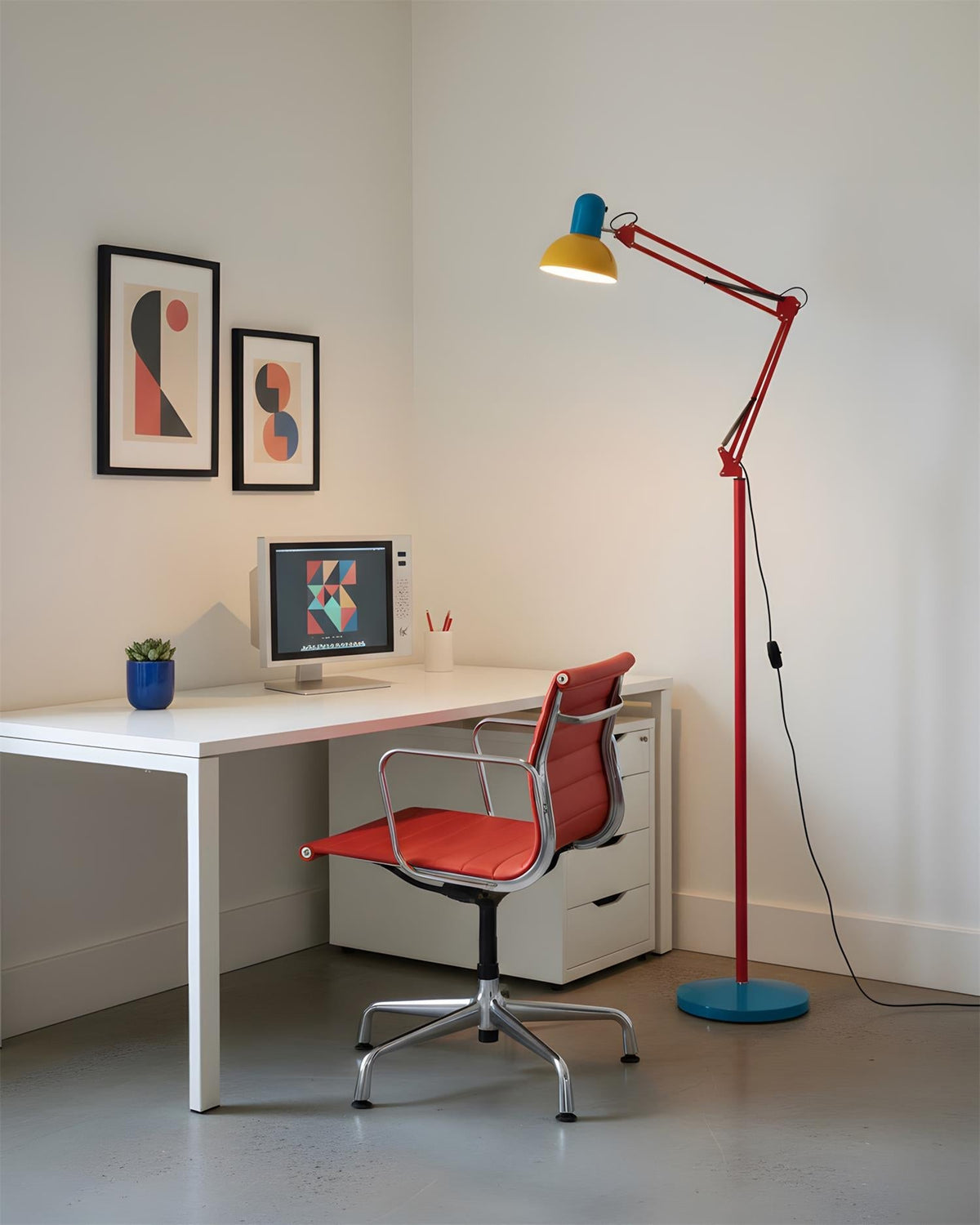 Lámpara de pie articulada de 74 pulgadas de altura, lámpara de lectura de metal ajustable, colorida en azul, rojo y amarillo, acento moderno para sala de estar u oficina | Thomler
