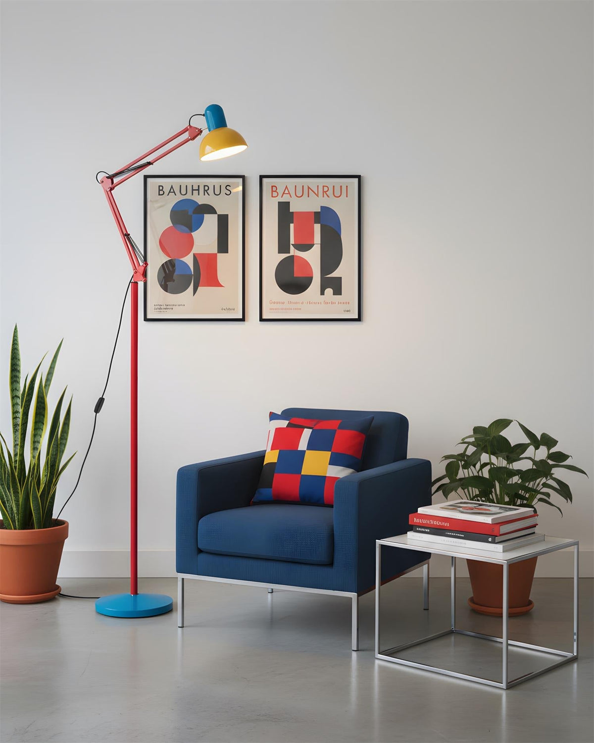 Lámpara de pie articulada de 74 pulgadas de altura, lámpara de lectura de metal ajustable, colorida en azul, rojo y amarillo, acento moderno para sala de estar u oficina | Thomler