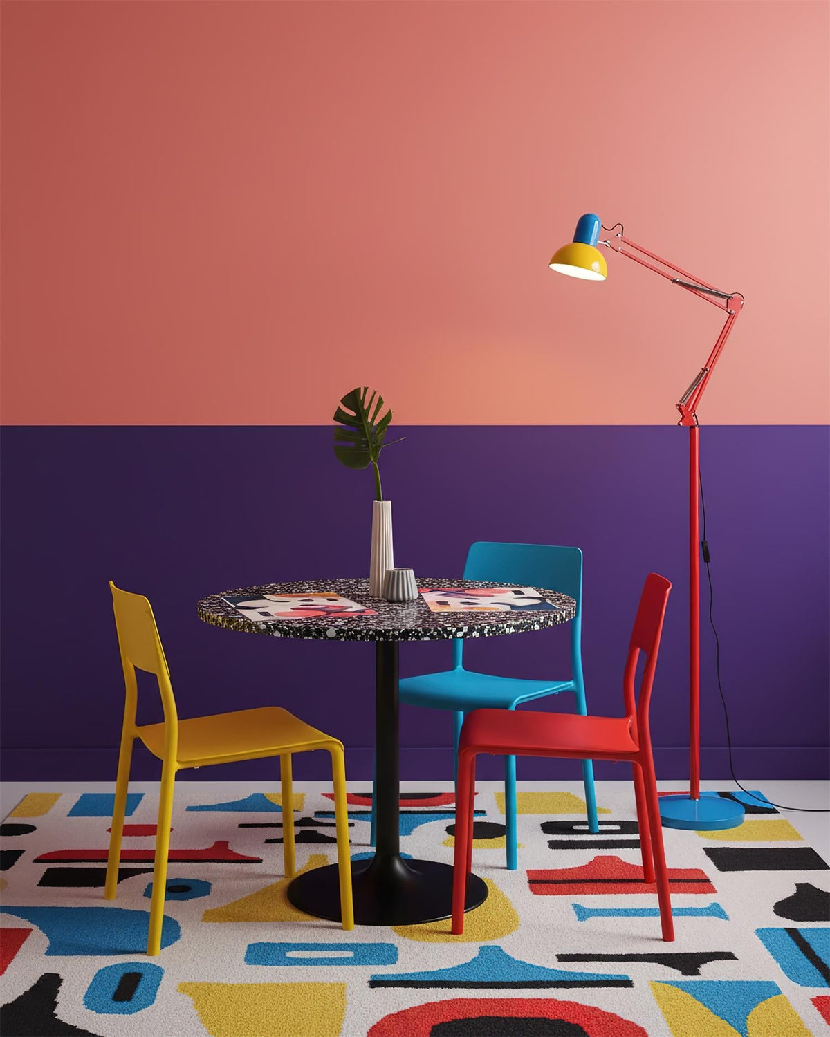 Lámpara de pie articulada de 74 pulgadas de altura, lámpara de lectura de metal ajustable, colorida en azul, rojo y amarillo, acento moderno para sala de estar u oficina | Thomler