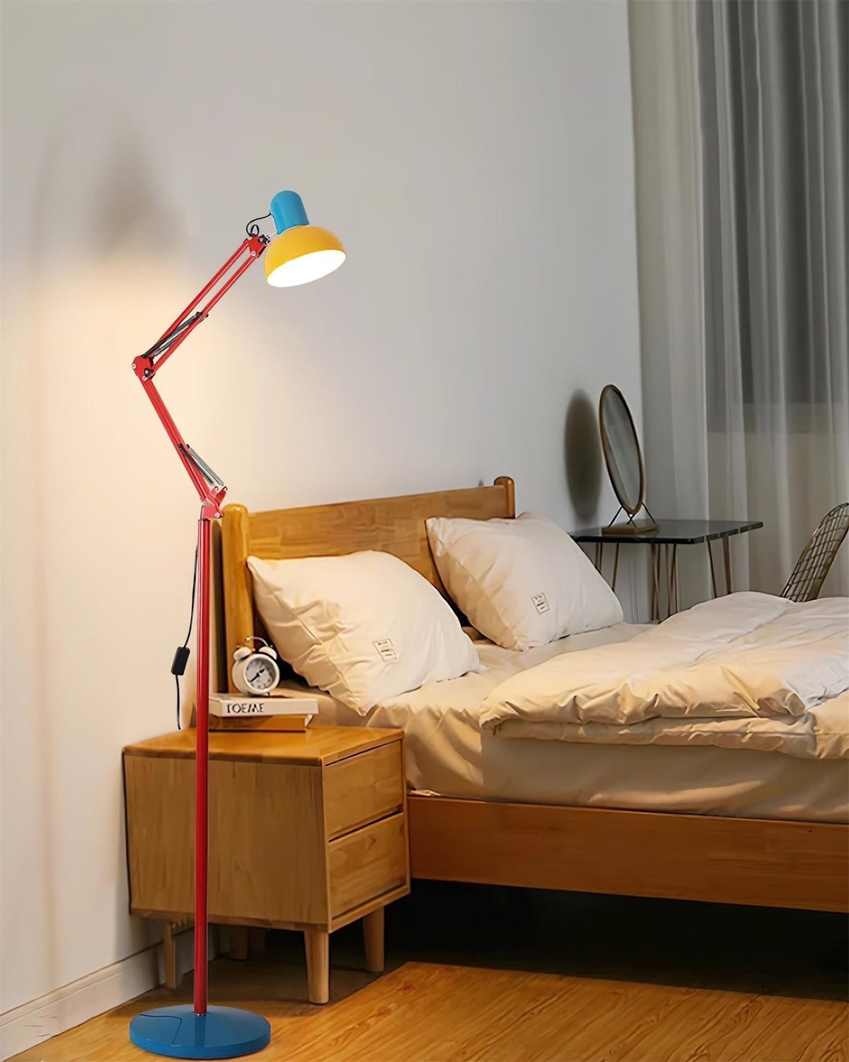Lámpara de pie articulada de 74 pulgadas de altura, lámpara de lectura de metal ajustable, colorida en azul, rojo y amarillo, acento moderno para sala de estar u oficina | Thomler