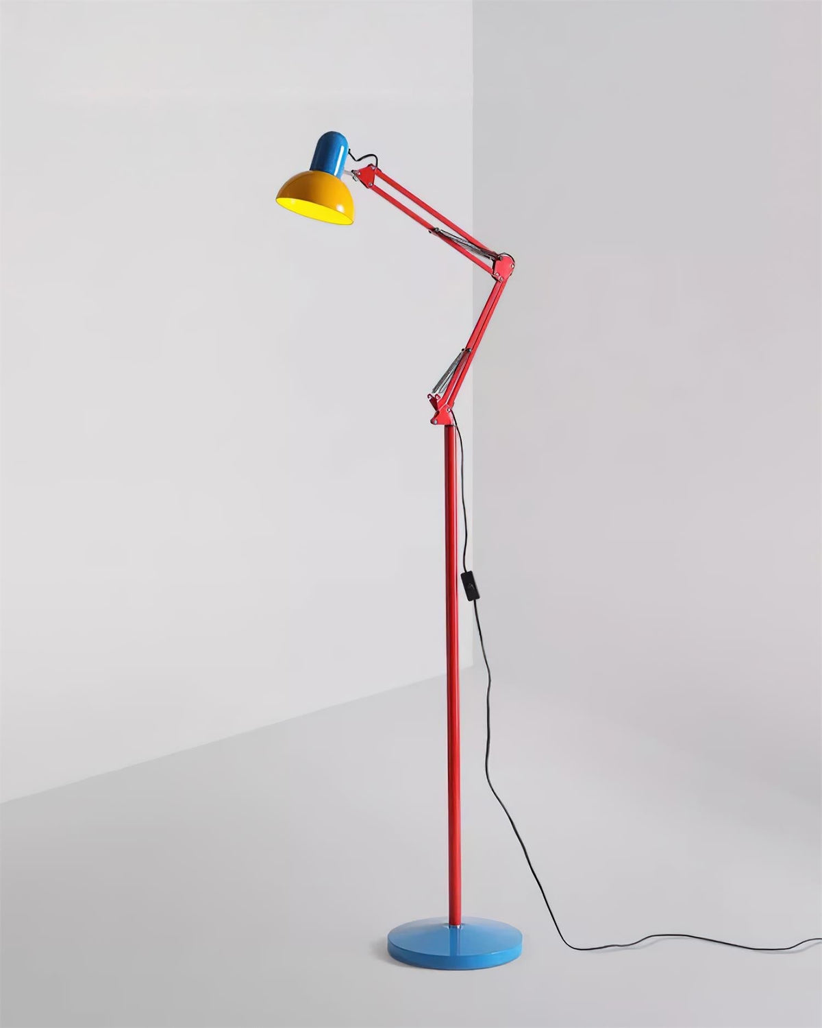 Lámpara de pie articulada de 74 pulgadas de altura, lámpara de lectura de metal ajustable, colorida en azul, rojo y amarillo, acento moderno para sala de estar u oficina | Thomler