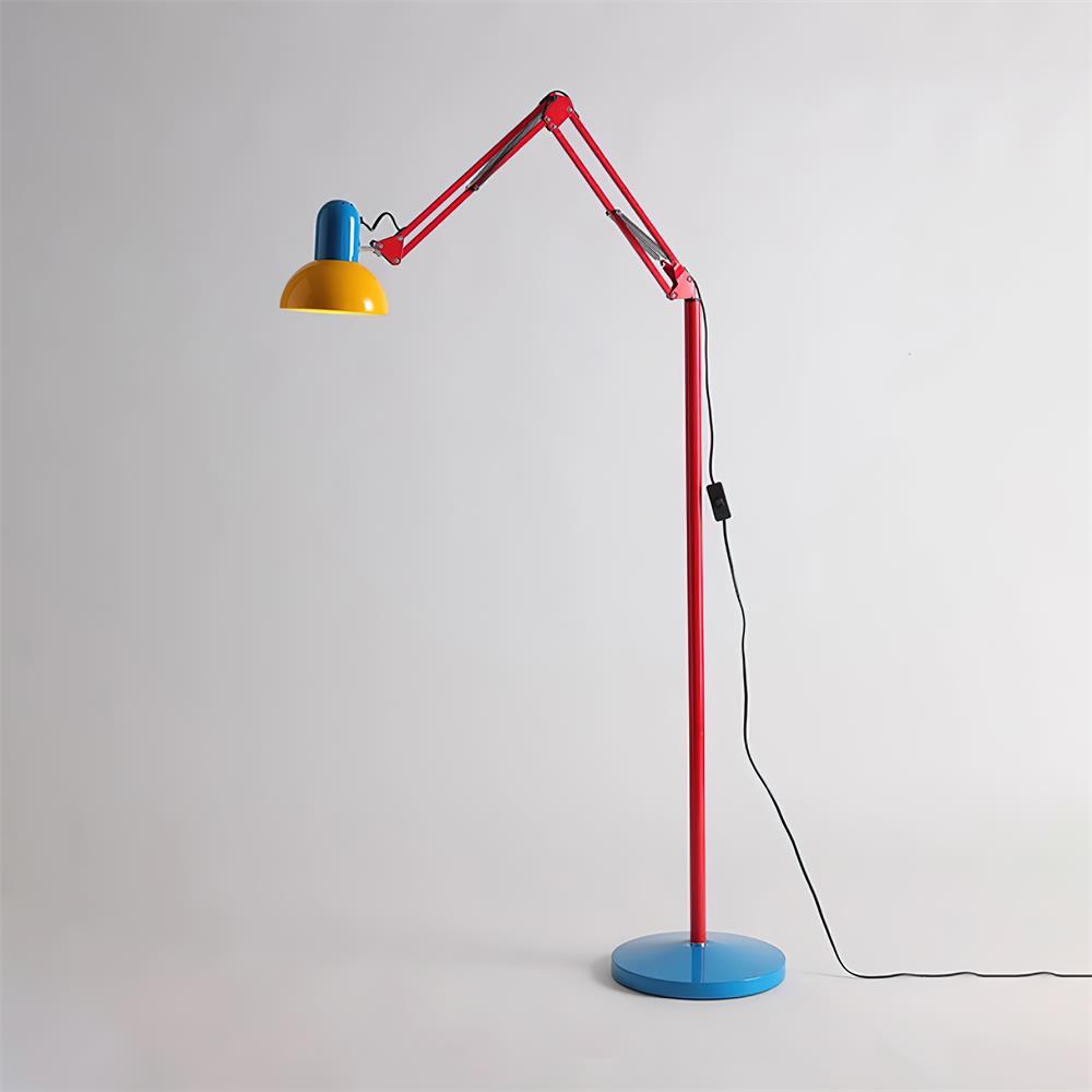 Lámpara de pie articulada de 74 pulgadas de altura, lámpara de lectura de metal ajustable, colorida en azul, rojo y amarillo, acento moderno para sala de estar u oficina | Thomler