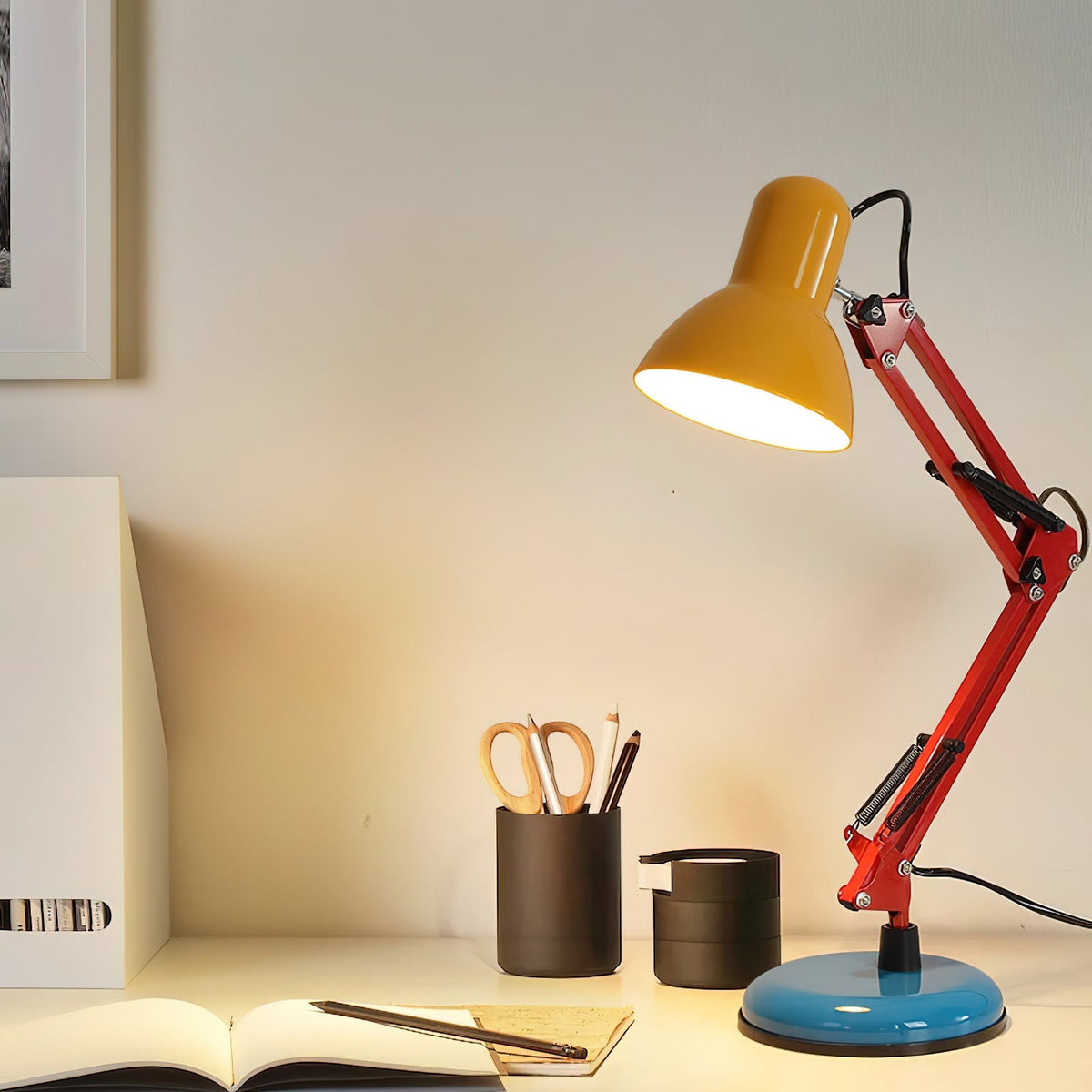 Articulating Metal Arm Task Lamp 21.6 in with Multicolor Accents for Desks Bedrooms Home Office Reading Study Workspace Nightstand | Thomler