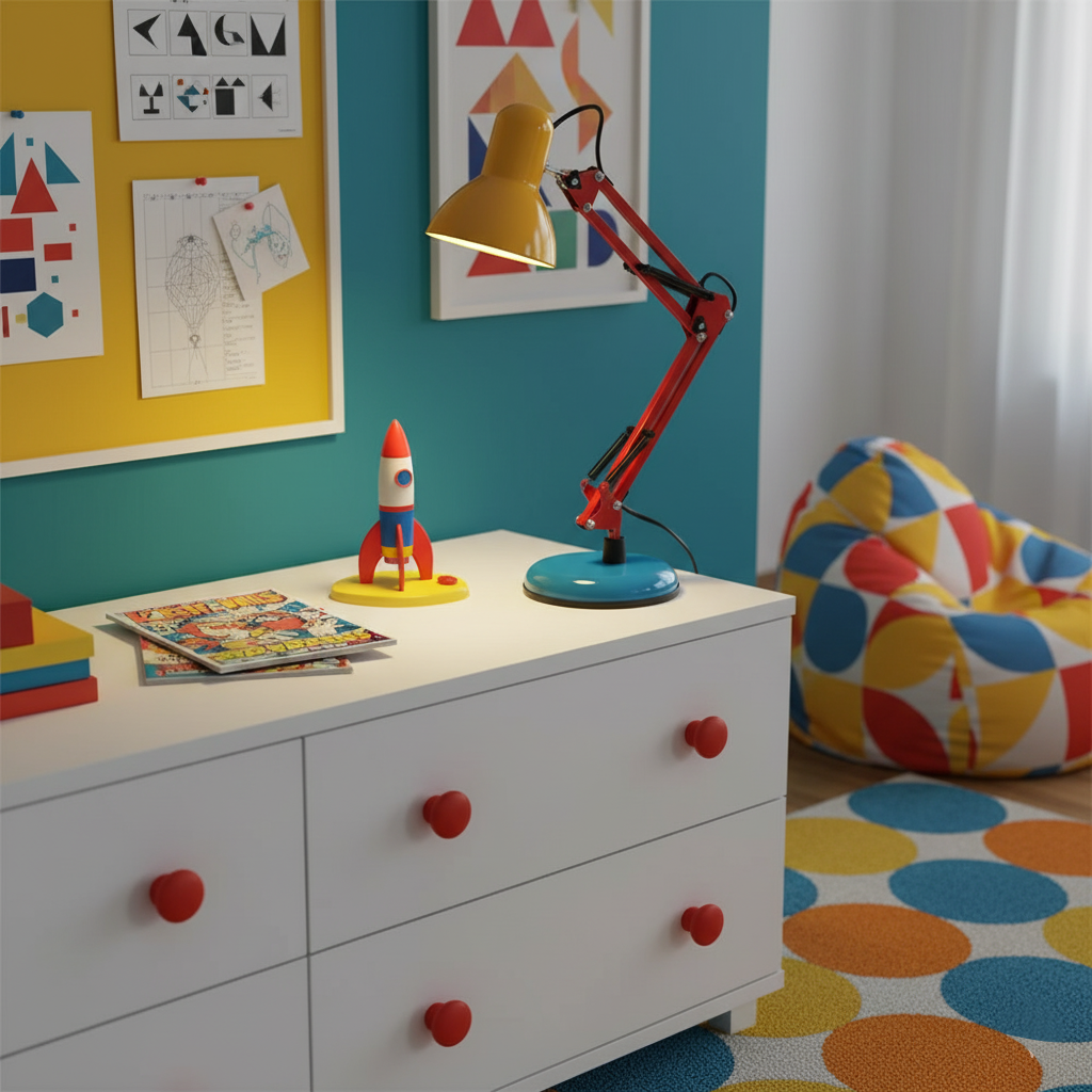 Articulating Metal Arm Task Lamp 21.6 in with Multicolor Accents for Desks Bedrooms Home Office Reading Study Workspace Nightstand | Thomler