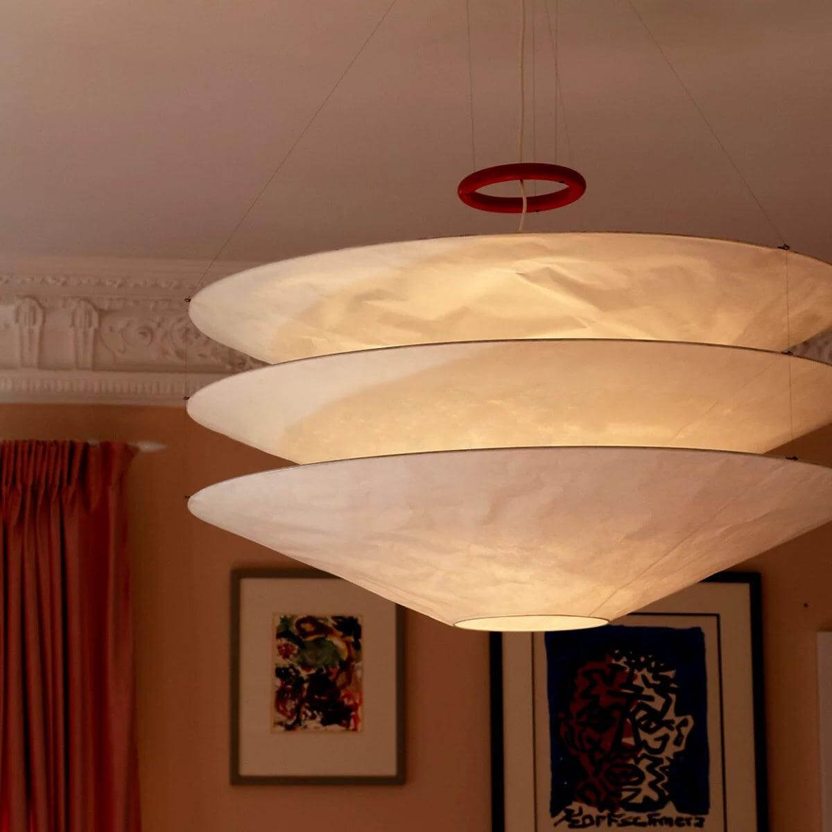Circular Hoop Hanging Lamp with Textured Shades Red 30-Inch Fixture for Island & Table Lighting | Thomler