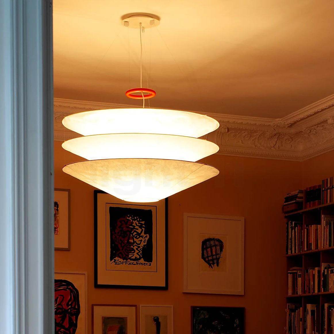 Circular Hoop Hanging Lamp with Textured Shades Red 30-Inch Fixture for Island & Table Lighting | Thomler