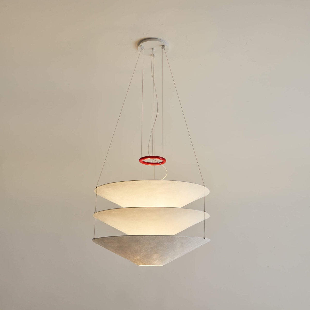 Circular Hoop Hanging Lamp with Textured Shades Red 30-Inch Fixture for Island & Table Lighting | Thomler