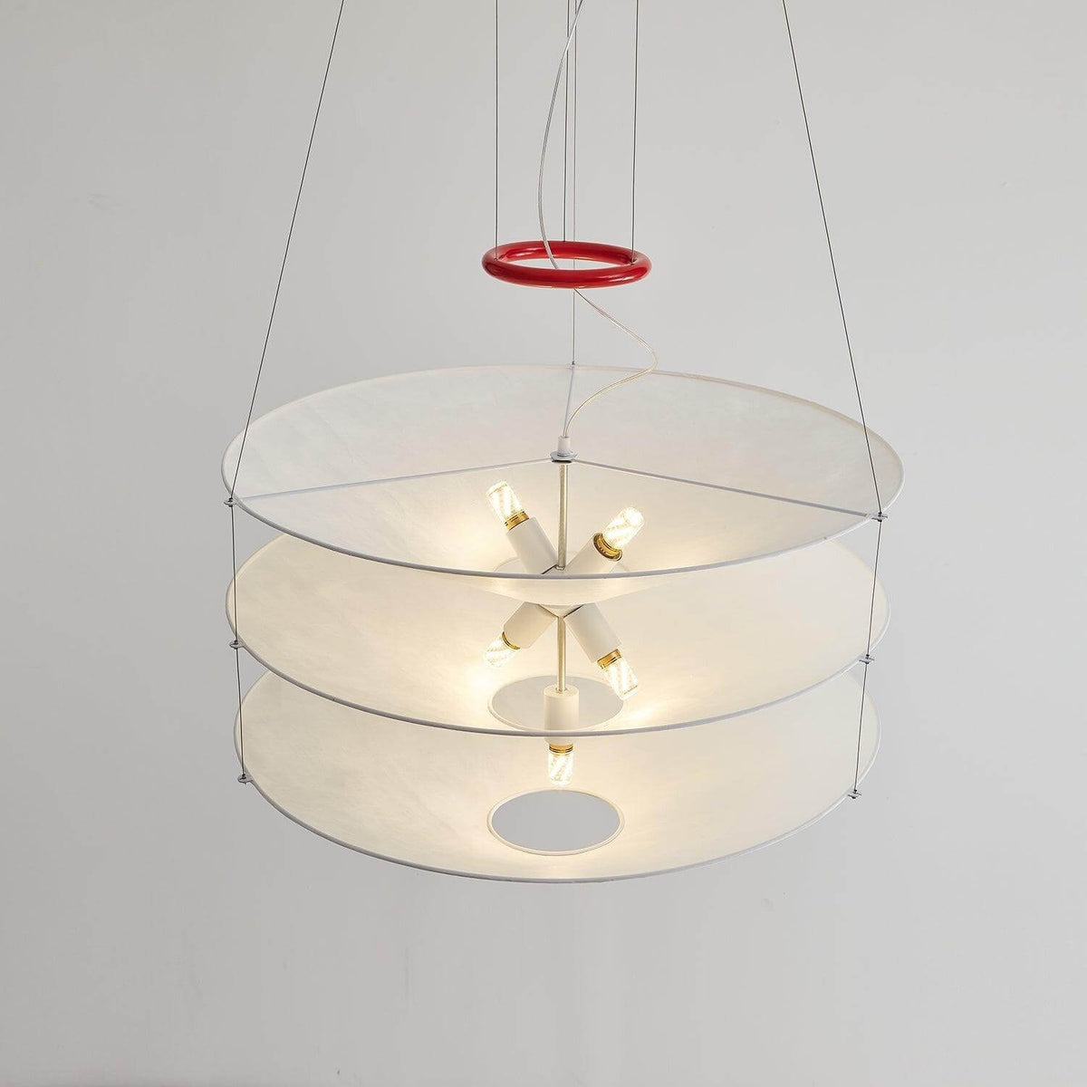 Circular Hoop Hanging Lamp with Textured Shades Red 30-Inch Fixture for Island & Table Lighting | Thomler