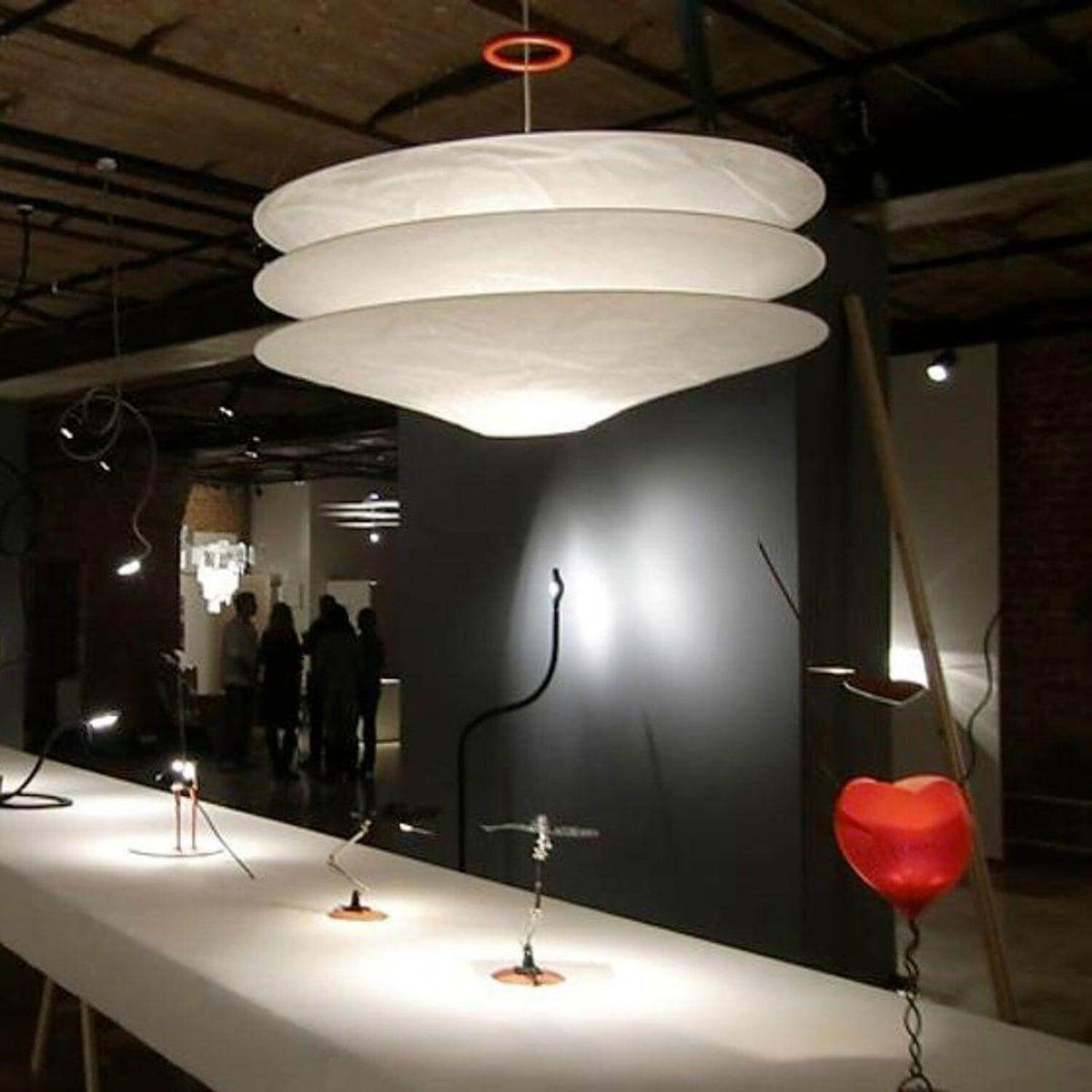 Circular Hoop Hanging Lamp with Textured Shades Red 30-Inch Fixture for Island & Table Lighting | Thomler