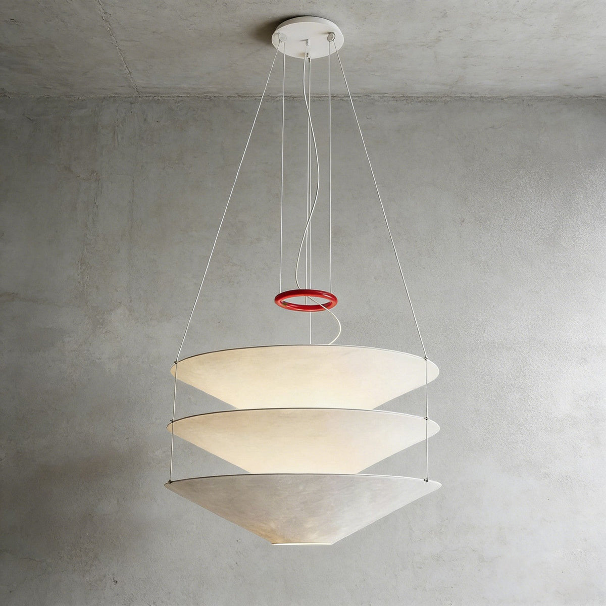 Circular Hoop Hanging Lamp with Textured Shades Red 30-Inch Fixture for Island & Table Lighting | Thomler