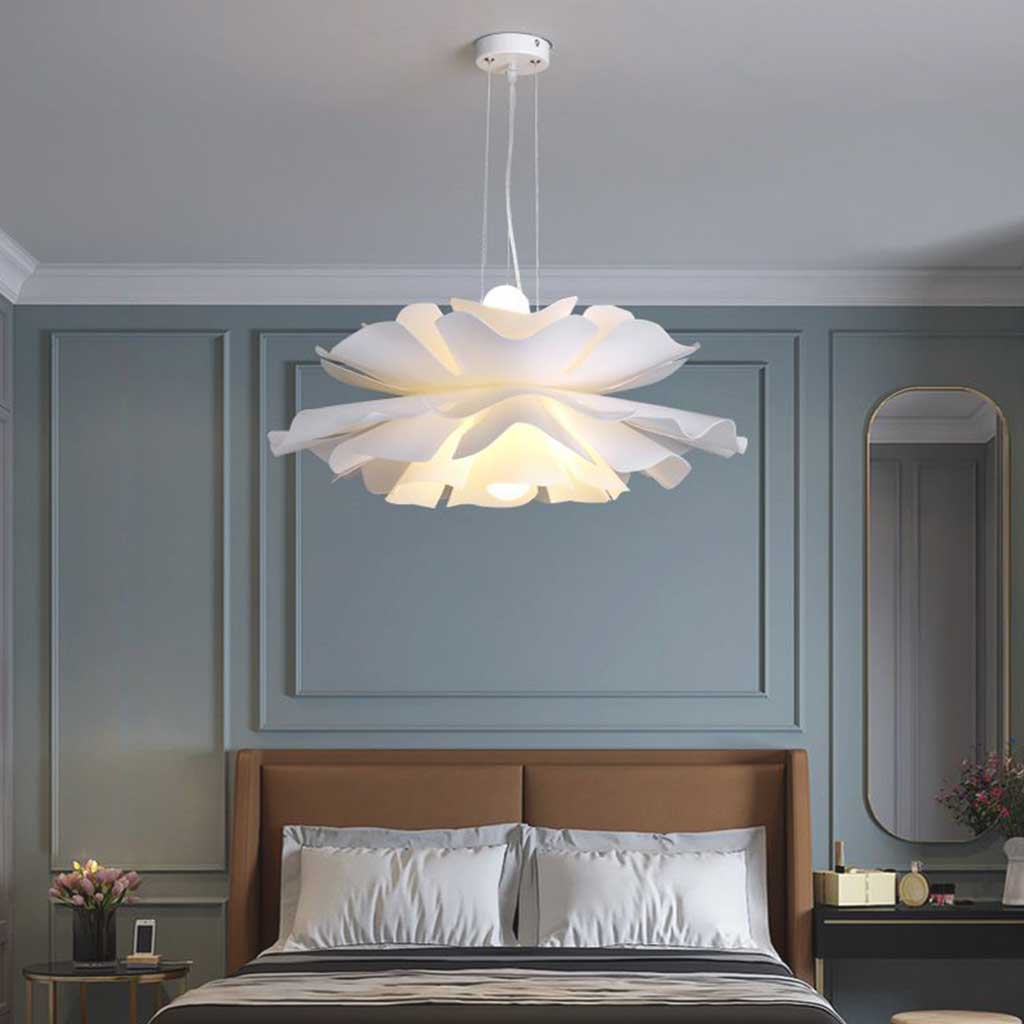 Adjustable LED Overhead Light Fixture with Acrylic Lotus Shade White 20 in for Dining Room Living Room Bedroom Entryway Modern Ceiling Light | Thomler