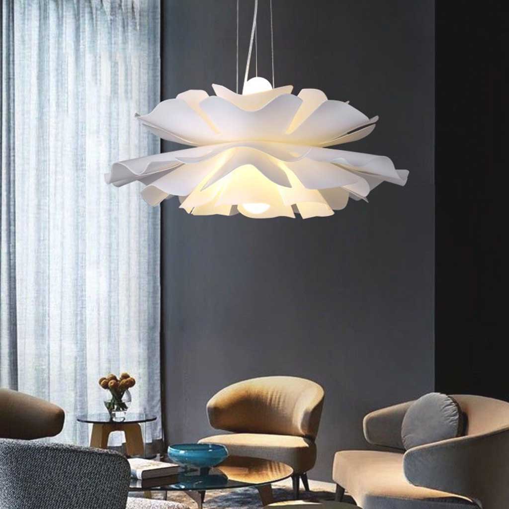 Adjustable LED Overhead Light Fixture with Acrylic Lotus Shade White 20 in for Dining Room Living Room Bedroom Entryway Modern Ceiling Light | Thomler