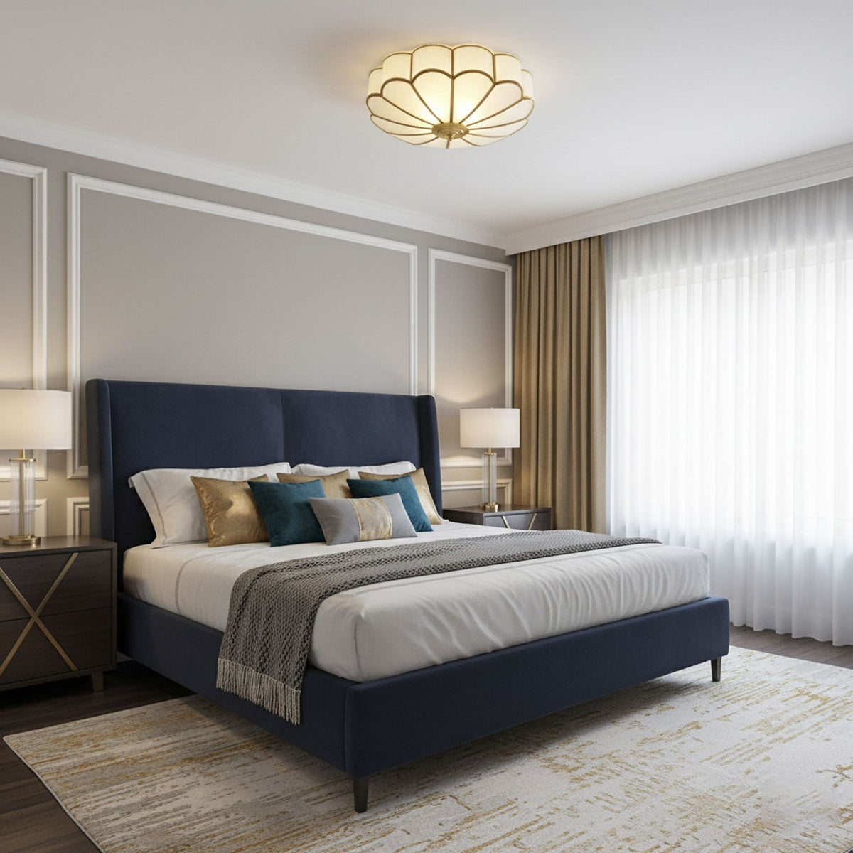 Lámpara de techo de latón de montaje empotrado con vidrio esmerilado de varios brazos para dormitorio, estudio, sala de estar, iluminación de acento interior moderna semiempotrada para el hogar