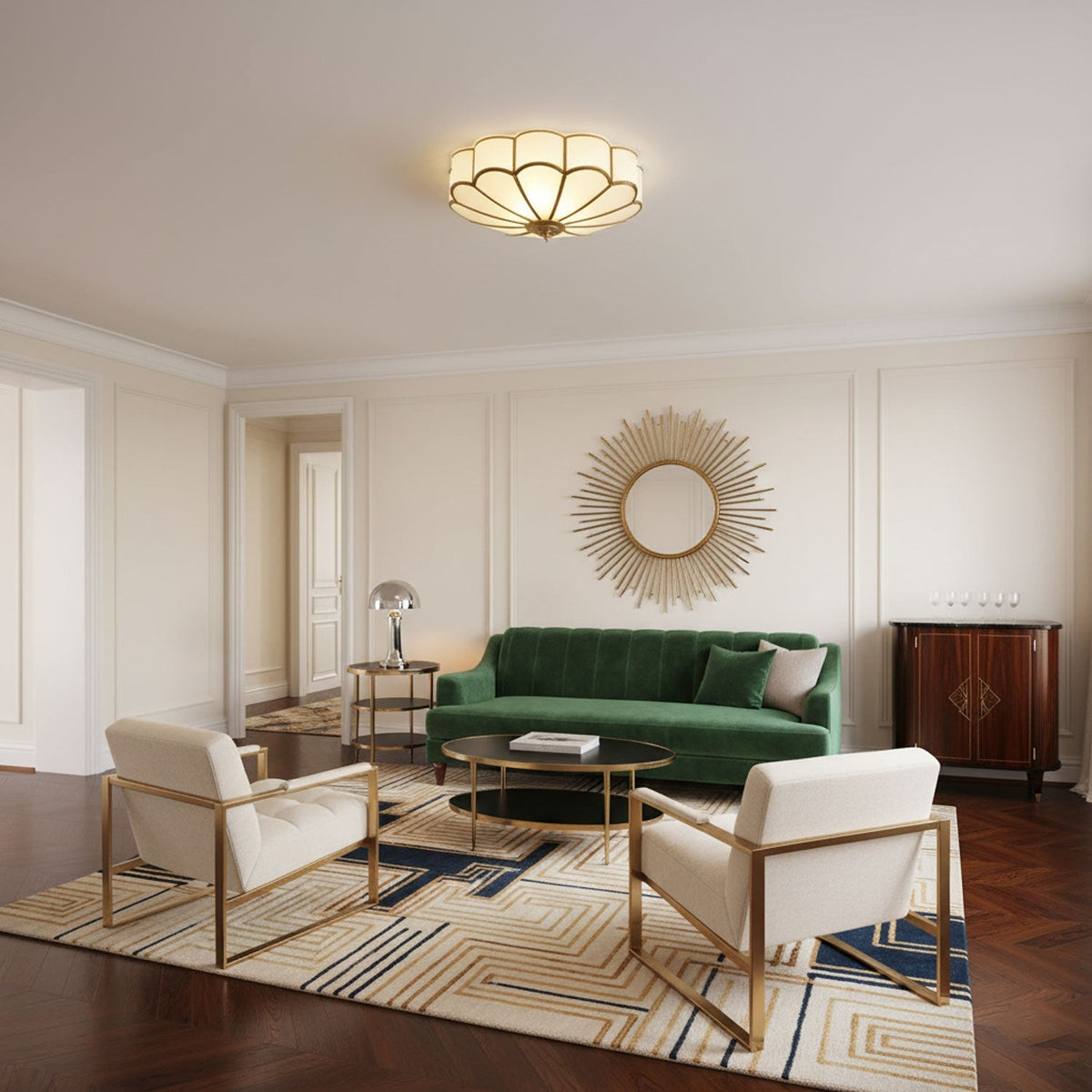Lámpara de techo de latón de montaje empotrado con vidrio esmerilado de varios brazos para dormitorio, estudio, sala de estar, iluminación de acento interior moderna semiempotrada para el hogar
