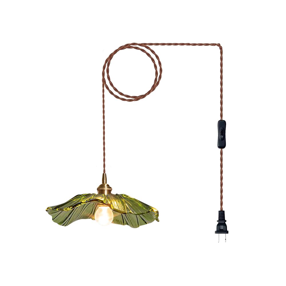 Hanging Ceiling Fixture with Floral Glass Shade 11 in x 5 in for Dining Areas Kitchen Islands Breakfast Nooks Pink Clear Green Finish Adjust | Thomler