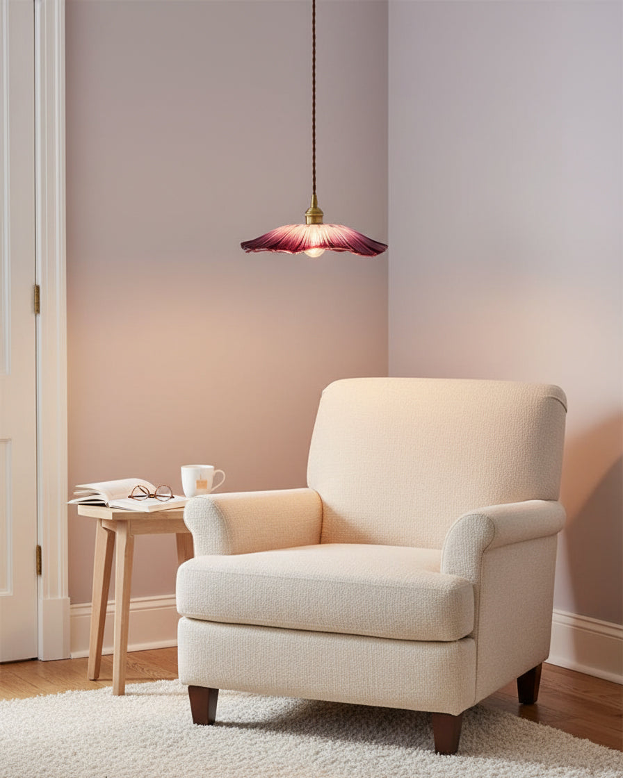 Hanging Ceiling Fixture with Floral Glass Shade 11 in x 5 in for Dining Areas Kitchen Islands Breakfast Nooks Pink Clear Green Finish Adjust | Thomler